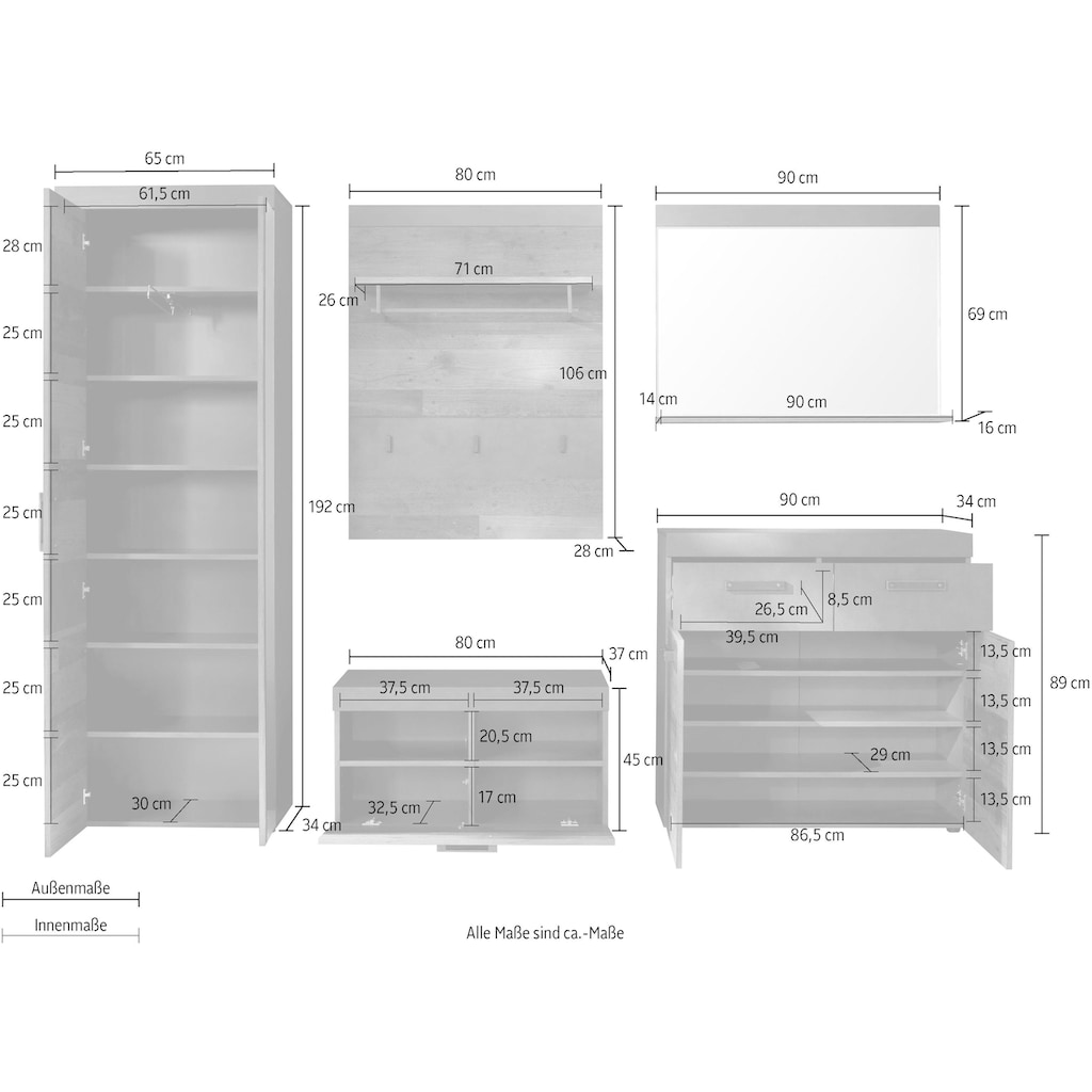 INOSIGN Garderoben-Set »Ilana«, (Set, 5 St.), moderner Industrial Style