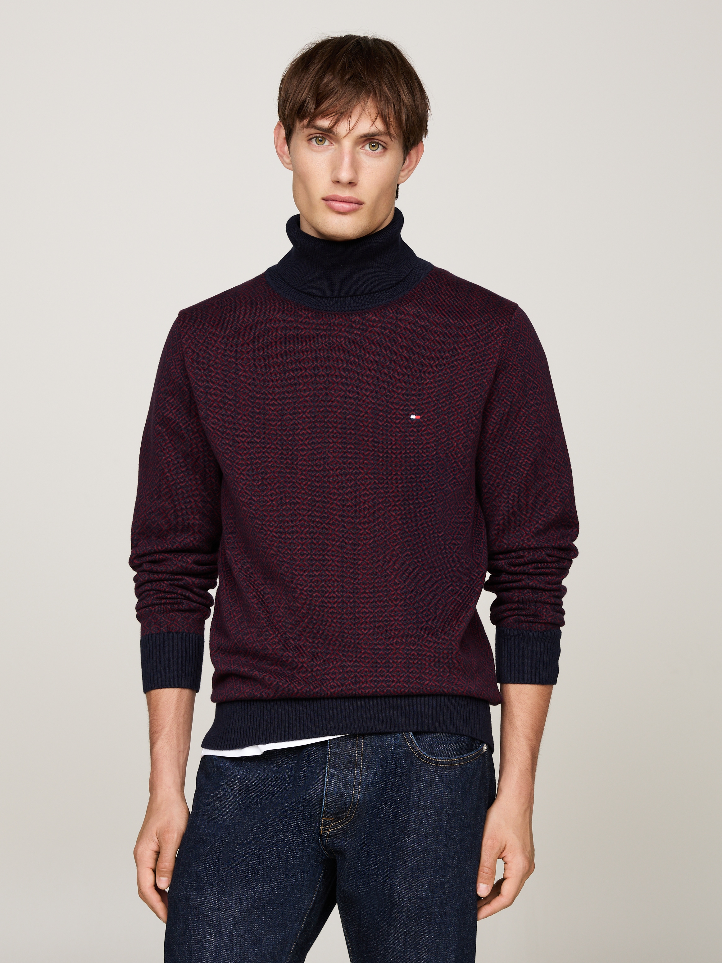 Tommy Hilfiger Rollkragenpullover "GIFTING 2 TONE FAIRISLE ROLL NK", zweifarbig, modisch gemustert,Logostockerei