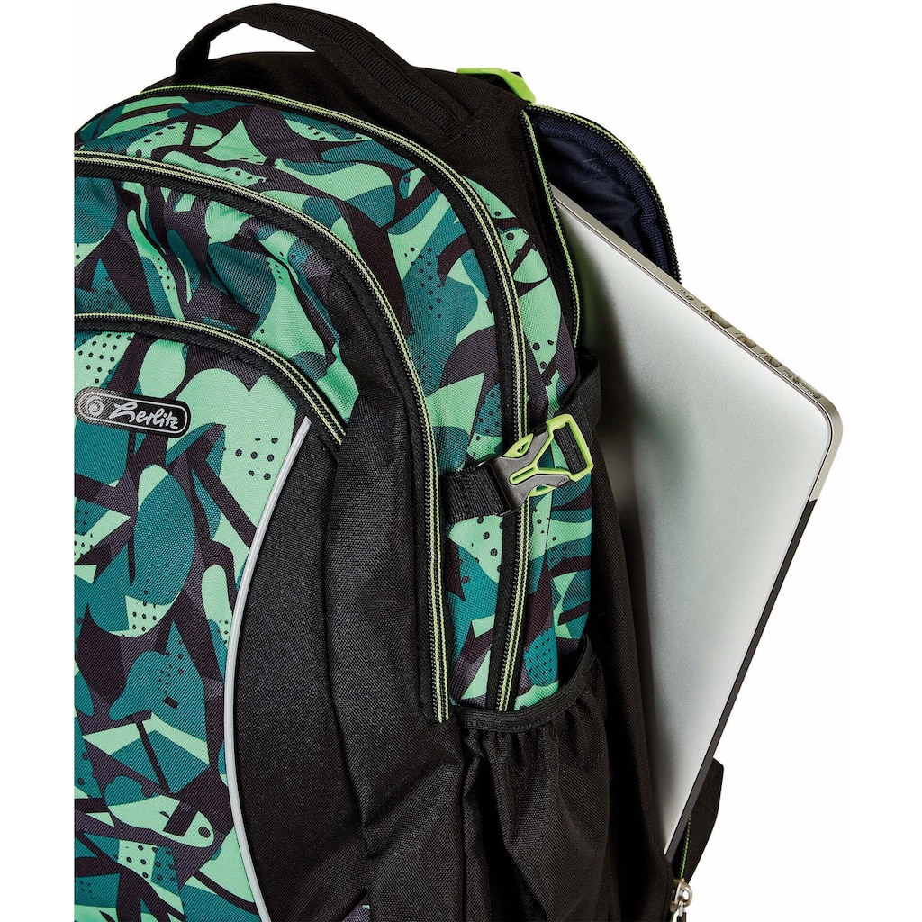 Herlitz Schulrucksack »Ultimate, Camo«, Floureszierende Flächen-reflektierende Streifen auf den Schultergurten, enthält recyceltes Material (Global Recycled Standard)