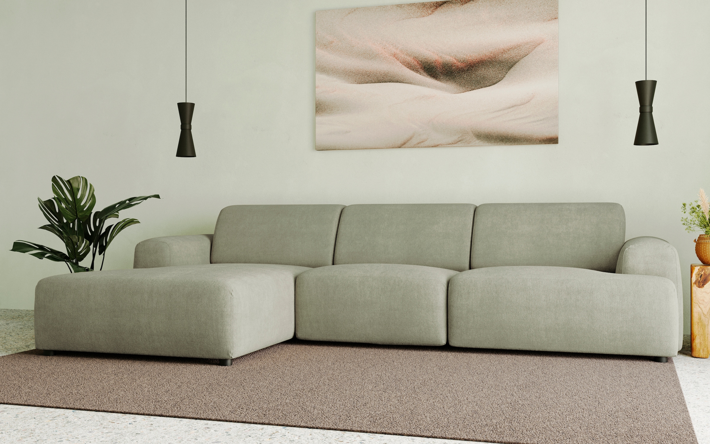 andas Ecksofa »Linkka, Breite 301 cm«, L-Form, in einem weichen Chenille-Stoff, mit Wellenunterfederung
