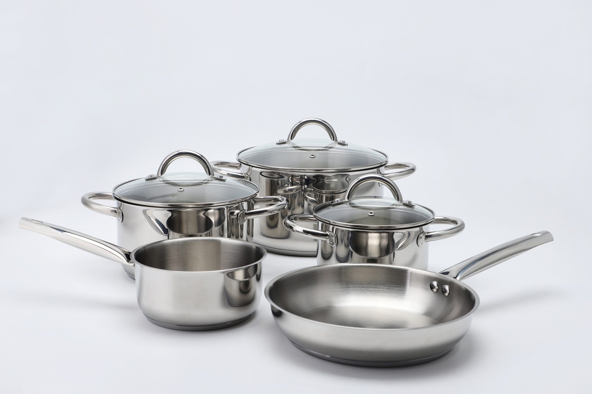 ECHTWERK Topf-Set »Silber-Edition«, Edelstahl 18/8, (Set, 8 tlg., je 1 Kochtopf 16/20/24 cm, Kasserolle 16 cm, Bratpfanne 24 cm), für alle Herdarten geeignet, Induktion