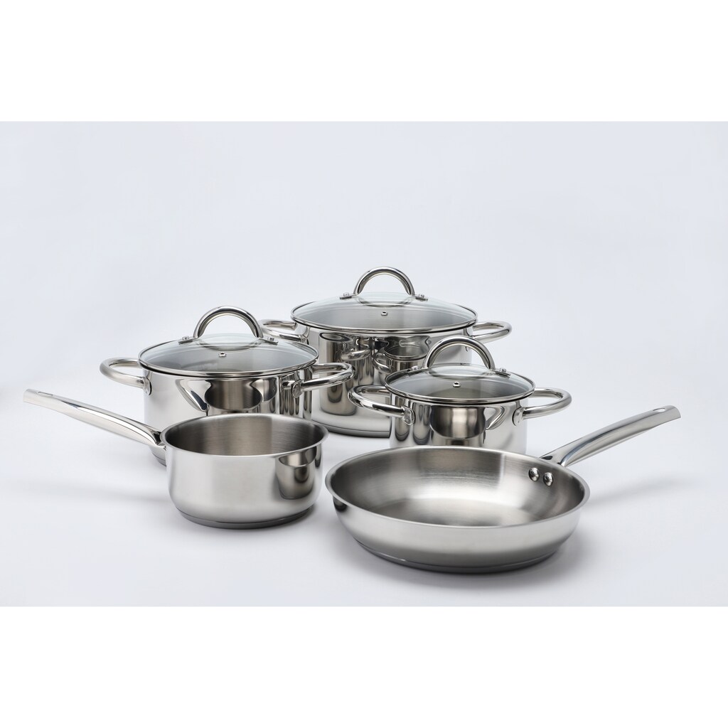 ECHTWERK Topf-Set »Silber-Edition«, Edelstahl 18/8, (Set, 8 tlg., je 1 Kochtopf 16/20/24 cm, Kasserolle 16 cm, Bratpfanne 24 cm)