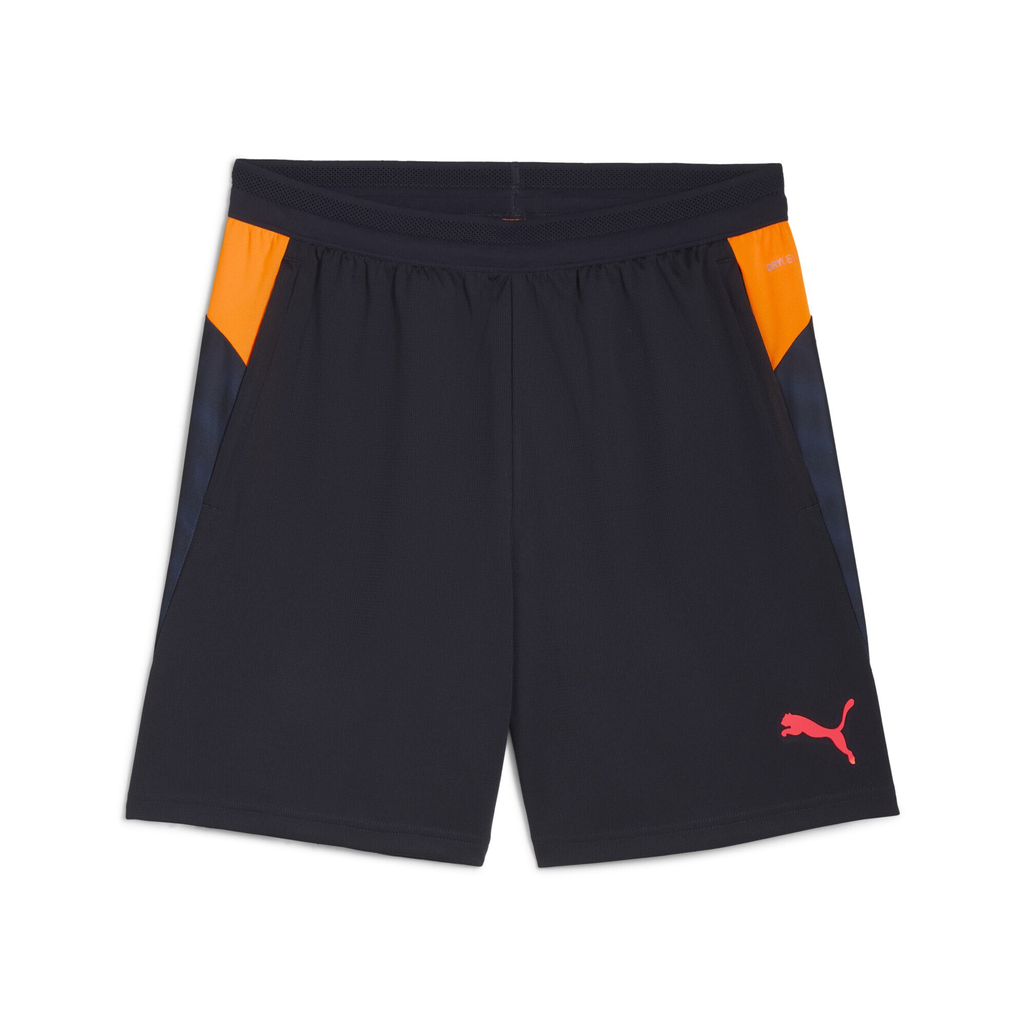 PUMA Damen Sporthose "individualCUP Fußball Trainingsshorts Herren"new navy glowing rot heat fire blau orange, Gr. S, bedruckt, Obermaterial: 100%