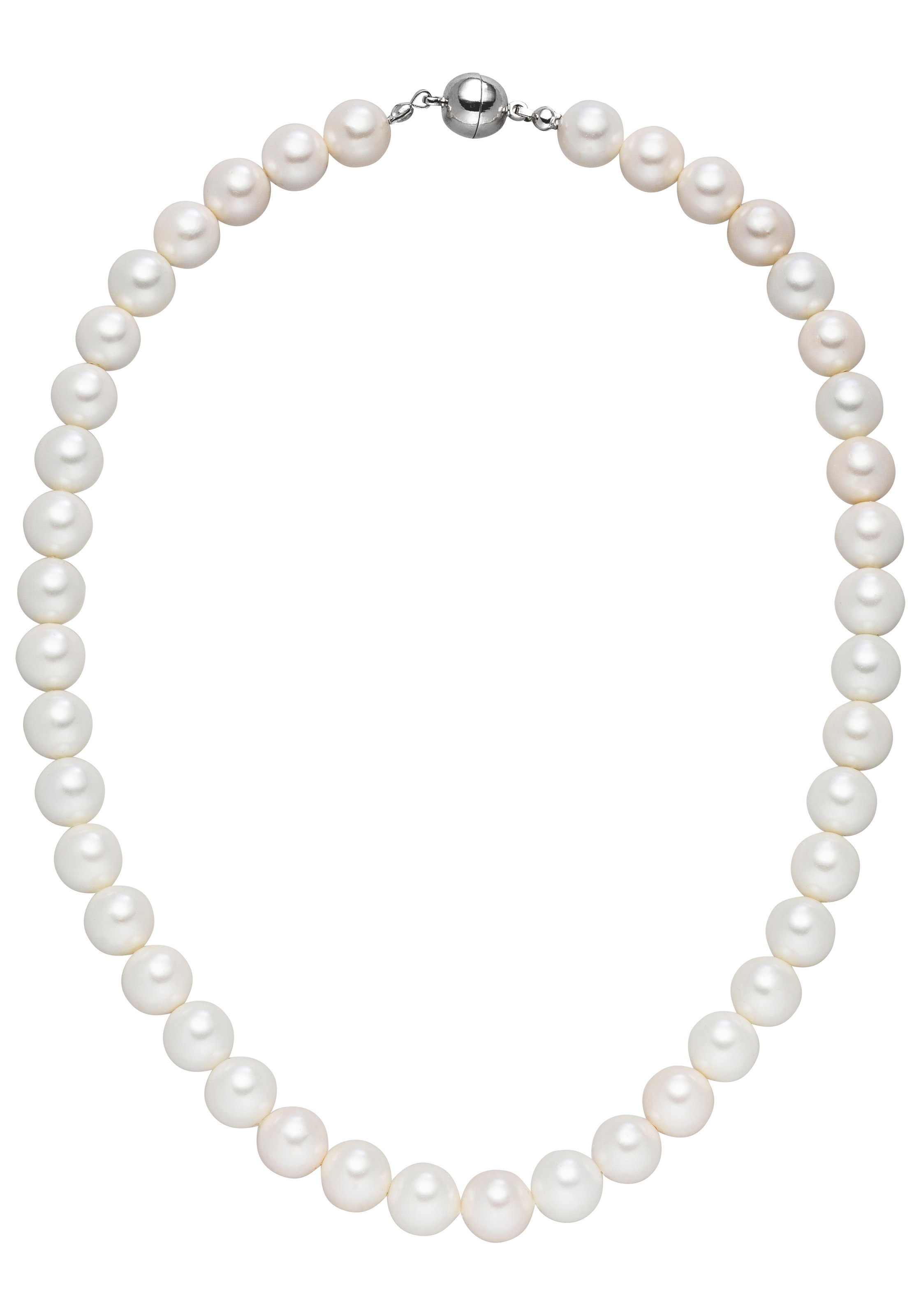 Kette ohne Anhänger JOBO "Perlenkette", weiß, Halsketten, Damen, Messing, L: 45, weiß 10 mm 45 cm