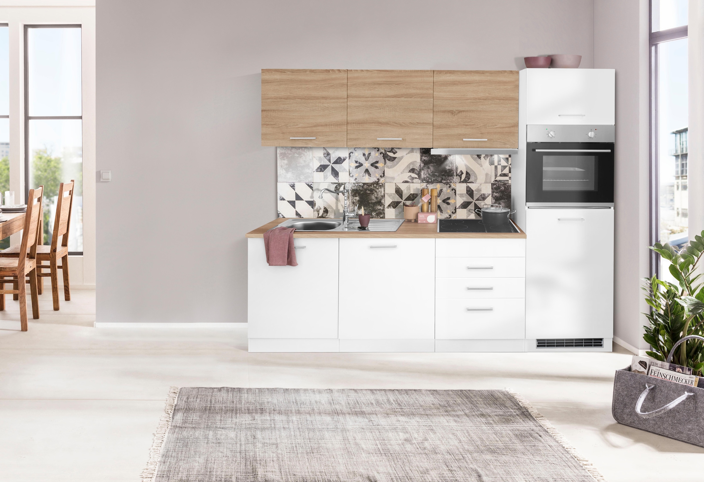 Küchenzeile »Visby«, mit E-Geräten, Breite 240 cm inkl. Kühlschrank und Geschirrspüler