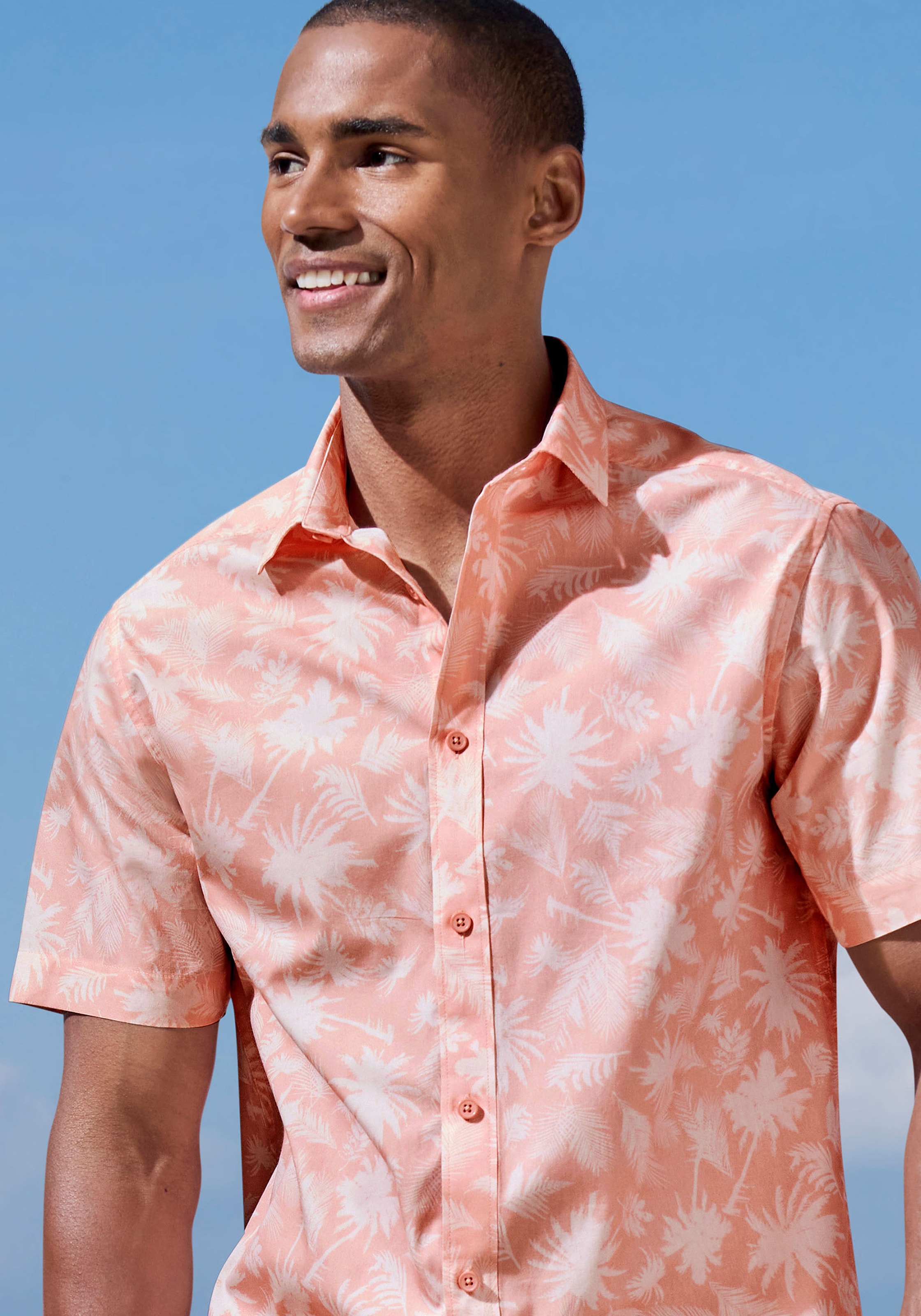 Beachtime Hawaiihemd »Regular fit«, Kurzarm, Freizeithemd mit Palmenprint, reine Baumwolle