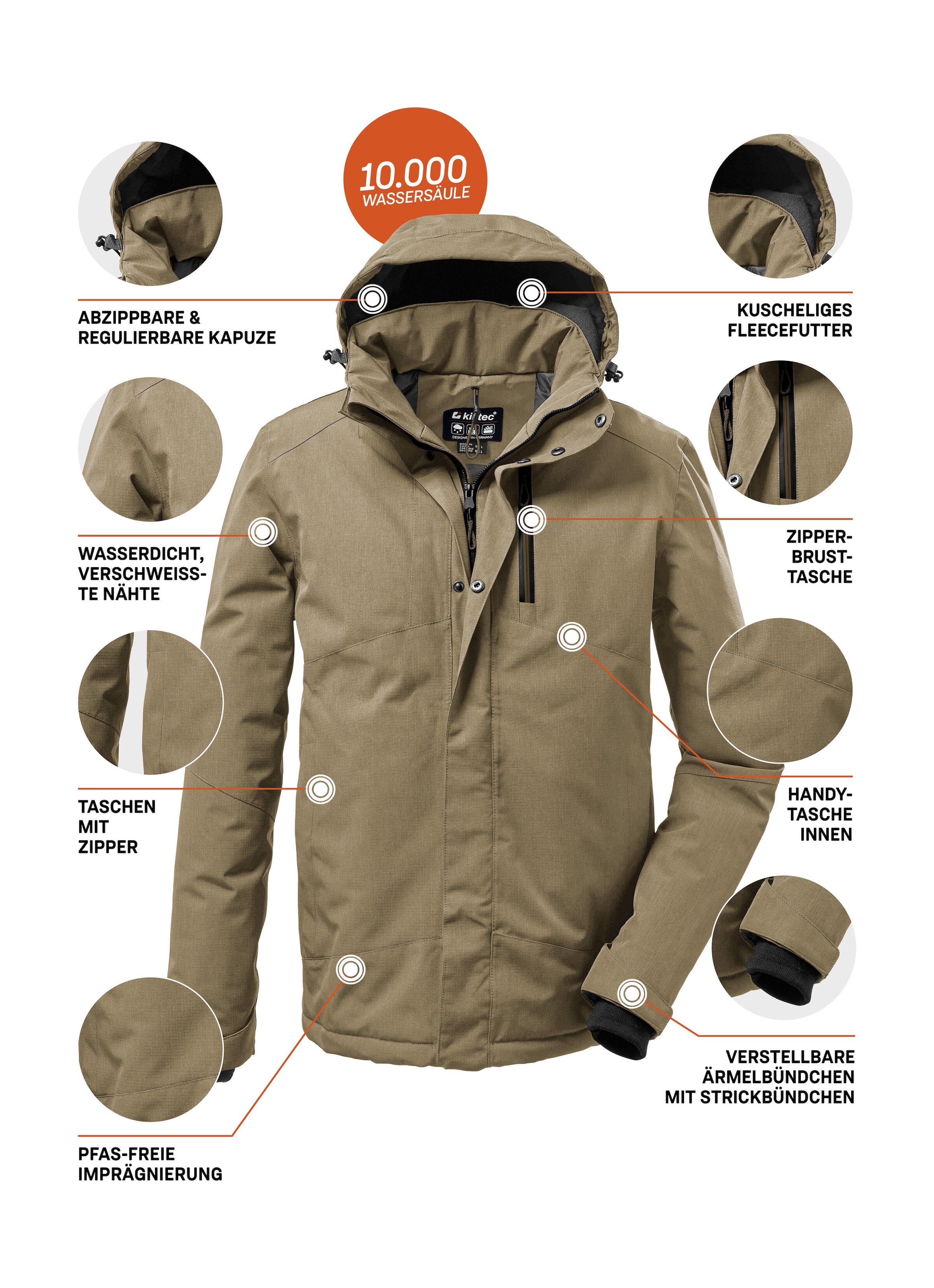 Killtec Outdoorjacke »KOW 161 MN JCKT«, Wasser- und winddichte Funktionsjacke mit abnehmbarer Kapuze
