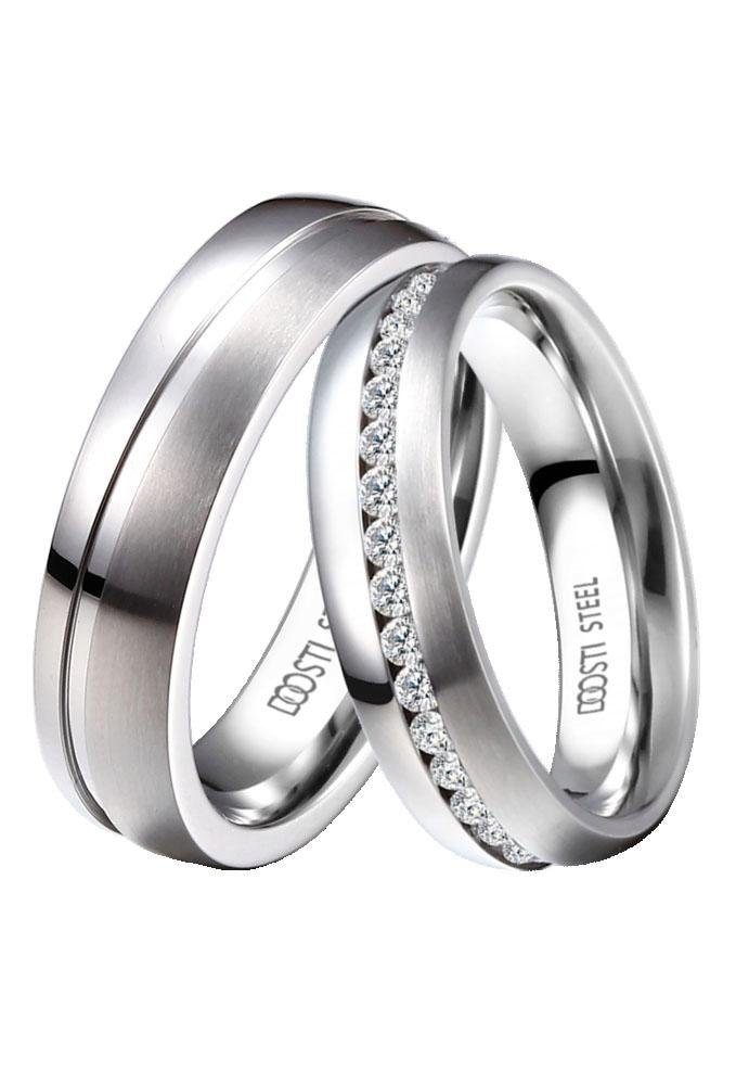 DOOSTI Trauring »Schmuck Geschenk Edelstahl Trauring Ehering Partnerring LIEBE«, wahlweise mit oder ohne Zirkonia