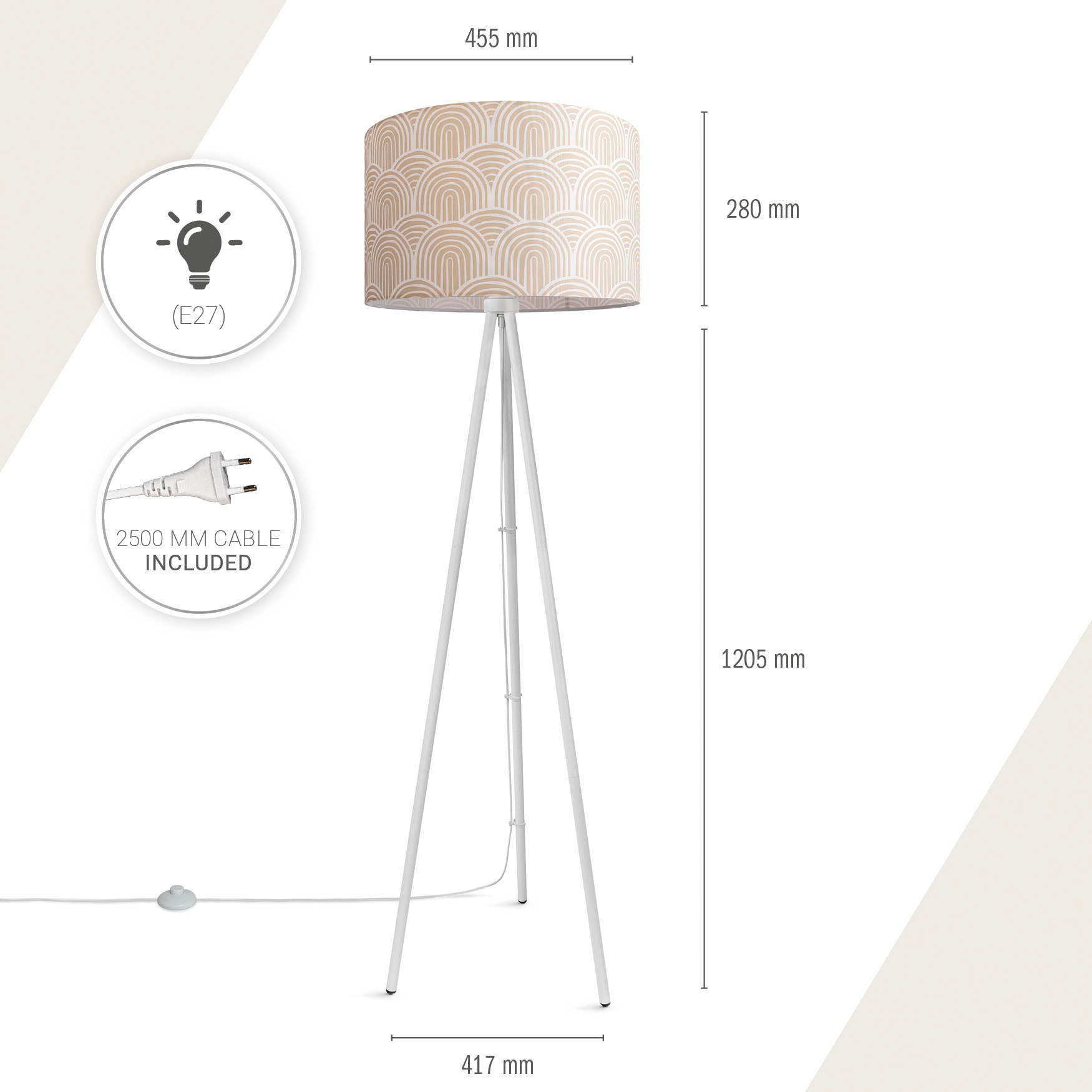»Trina Pillar«, | Sale Stativ Mit BAUR Stehlampe Wohnzimmer Modern Stehleuchte Stoffschirm Paco Home im Uni Dreibein