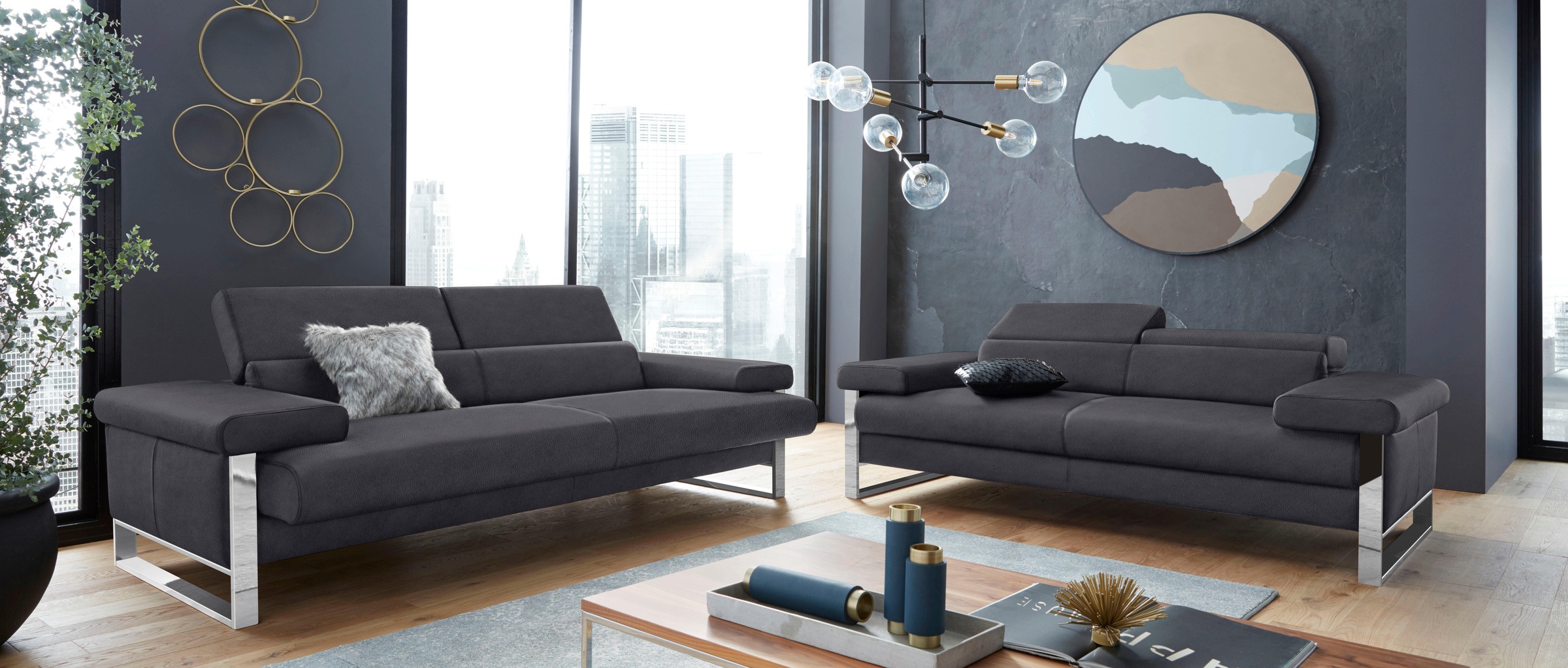 W.SCHILLIG 2-Sitzer »finn«, German Design Award 2016, Fußgestell Chrom glänzend, Breite 210 cm