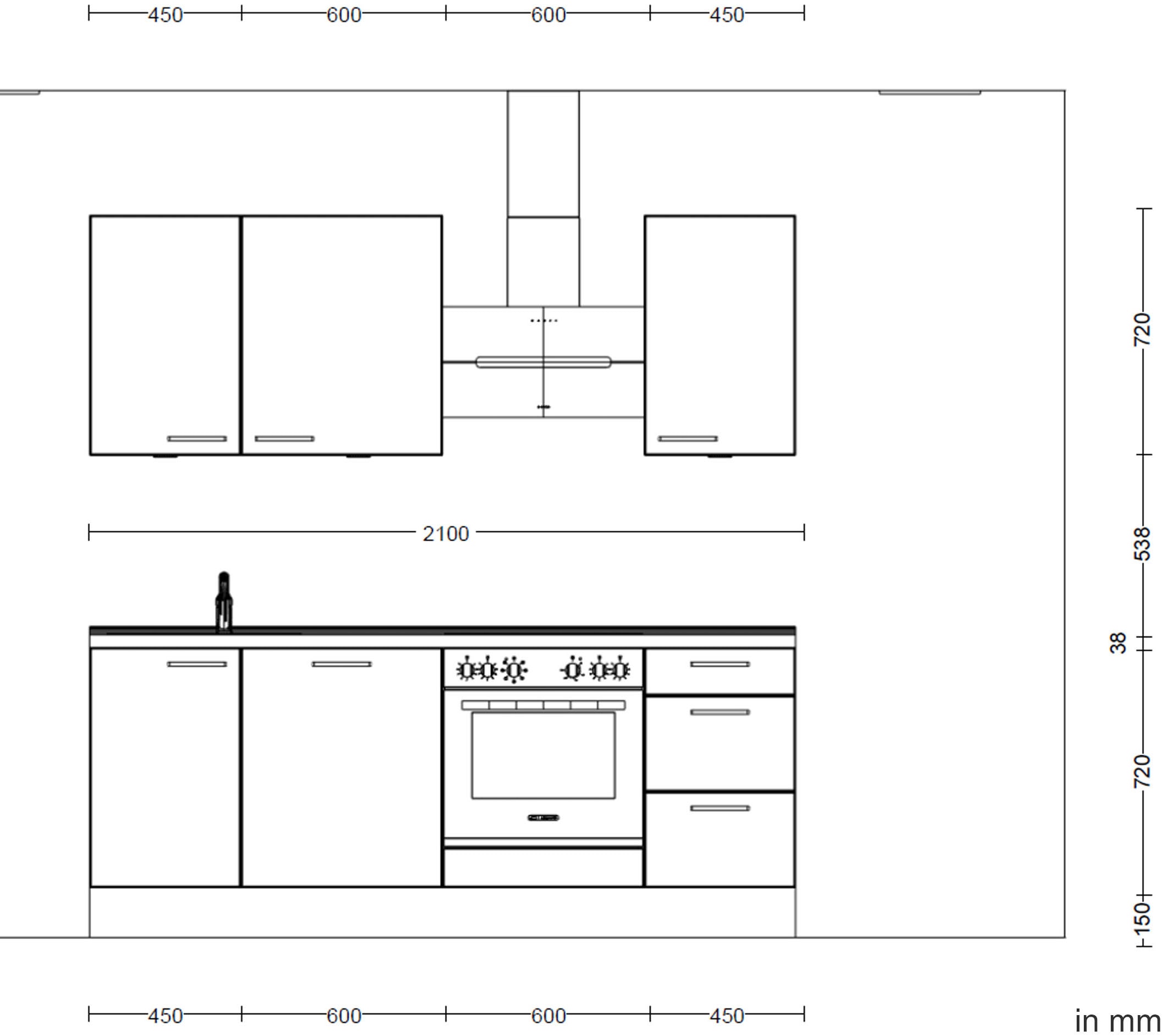 nobilia® Küchenzeile »"Riva II"«, vormontiert, Ausrichtung wählbar, Breite 210 cm, wahlw. mit E-Geräten