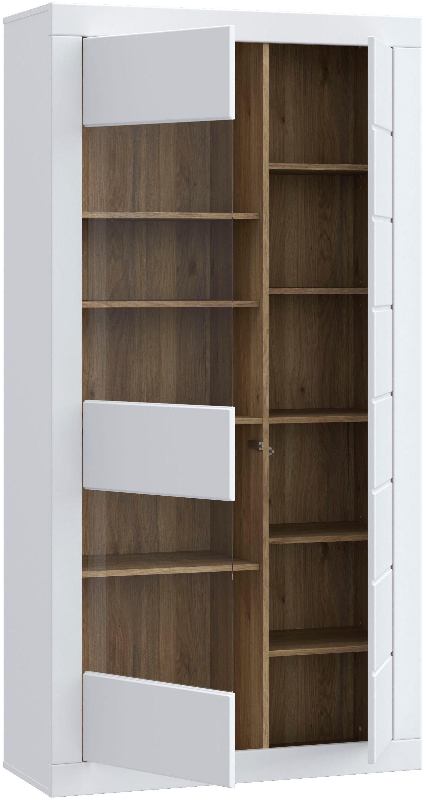 FORTE Vitrine »Lefkadas, Breite 101cm, Höhe 196cm«, Highboardvitrine, grifflose Front, breite Rahmenoptik mit Glaseinsatz