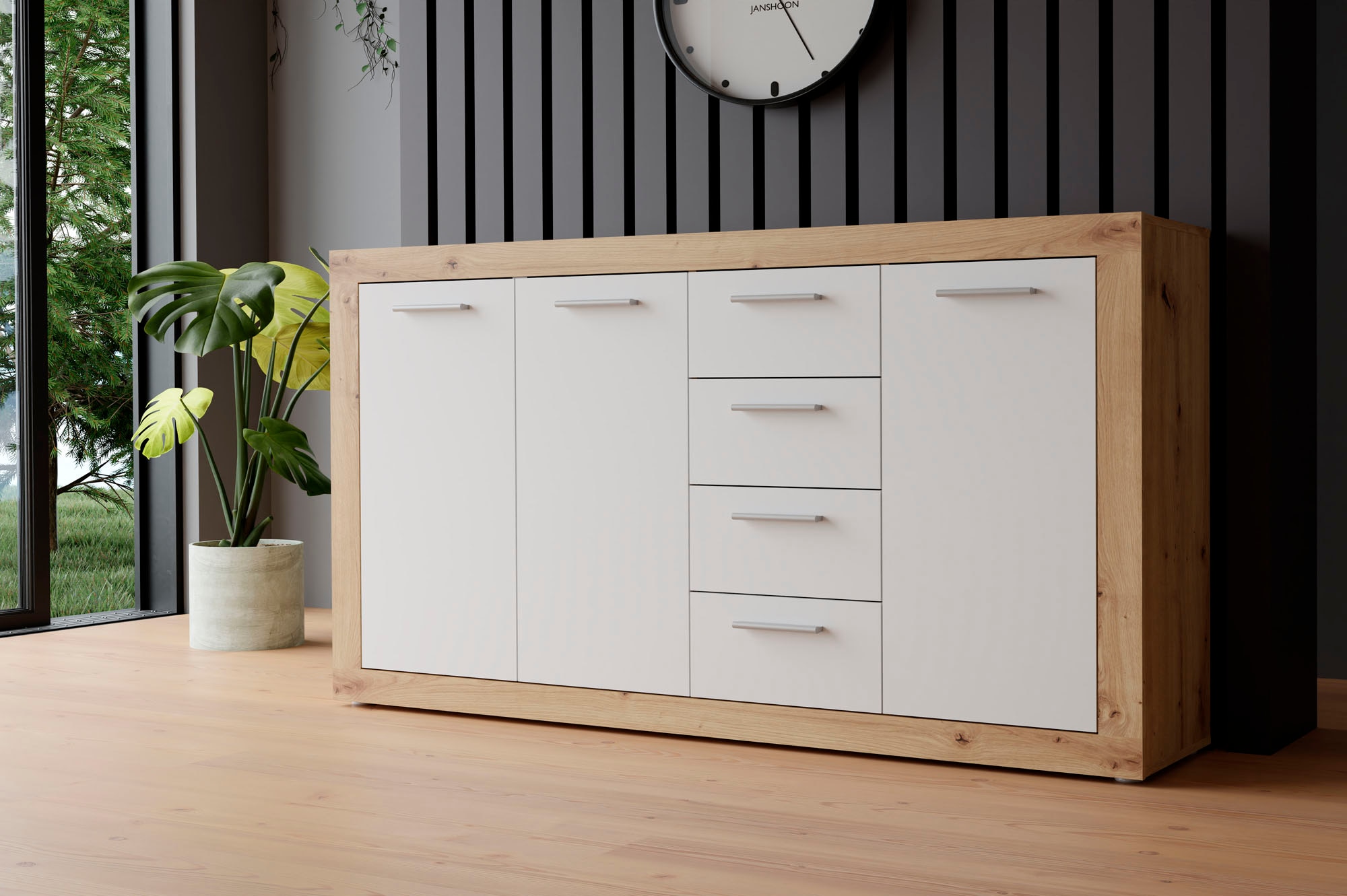 FORTE Sideboard "Baccio", Breite 153 cm, Höhe 92 cm, 3 Türen und 4 Schubkäs günstig online kaufen