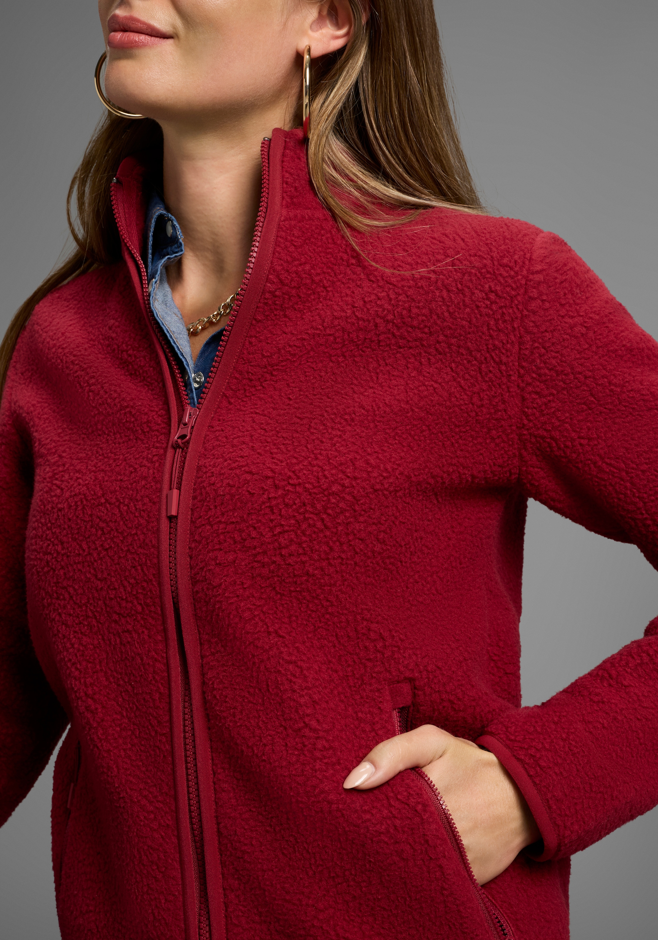 Polarino Fleecejacke, Sherpa Fleece Jacke, Teddy Fell Imitat