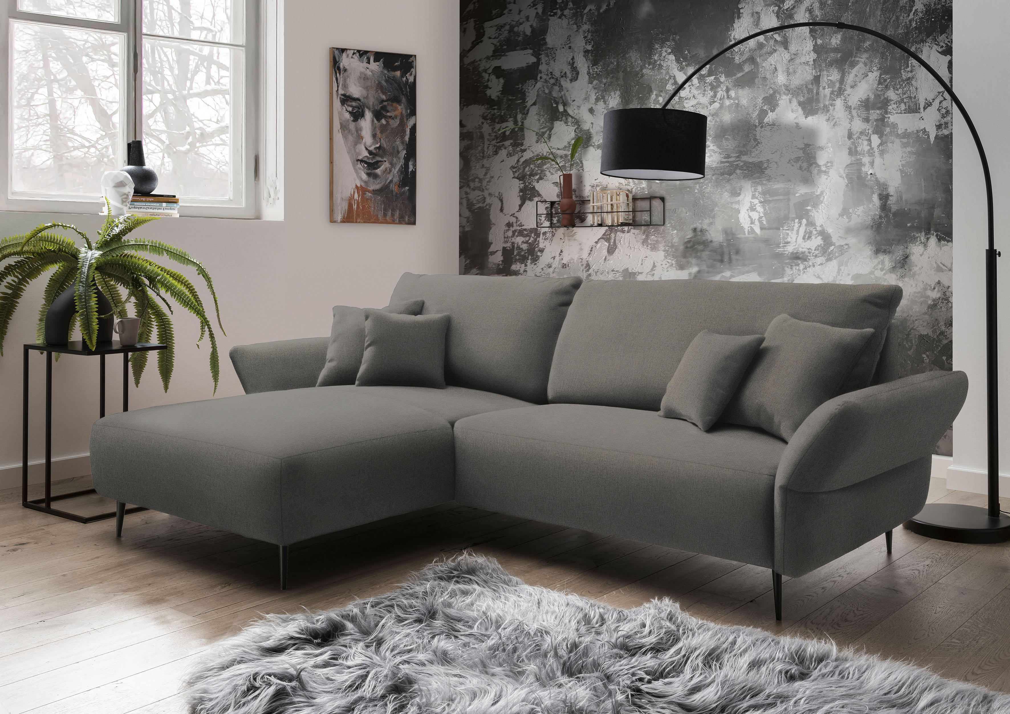 Home affaire Ecksofa "Amarena modern & bequem, verstellbare Armlehnen, L-Form" inklusive Armlehnenverstellfunktion, inkl. 4x Zierkissen