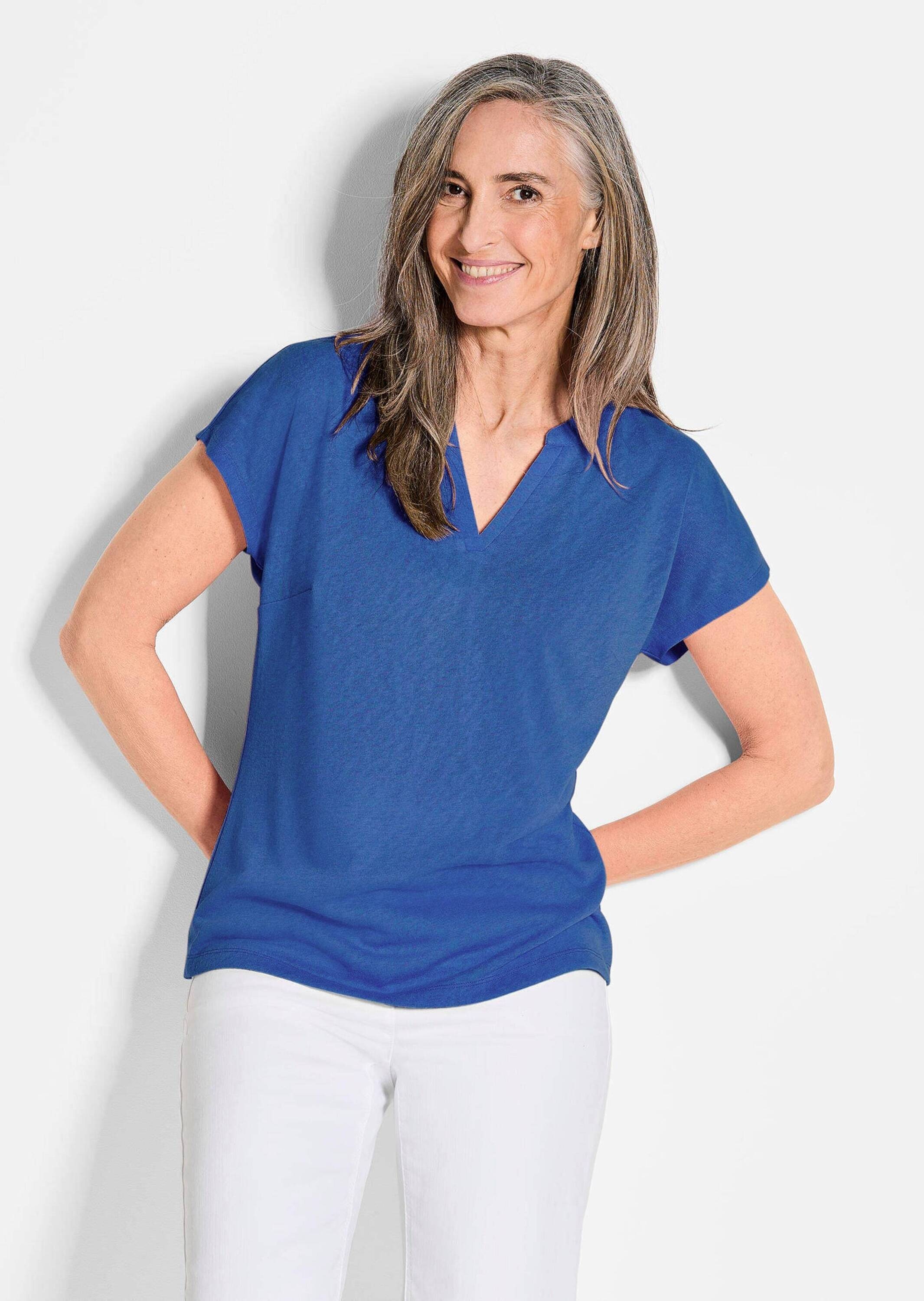 GOLDNER Kurzarmshirt "Kurzgröße Luftiges Basicshirt mit V-Ausschnitt" günstig online kaufen