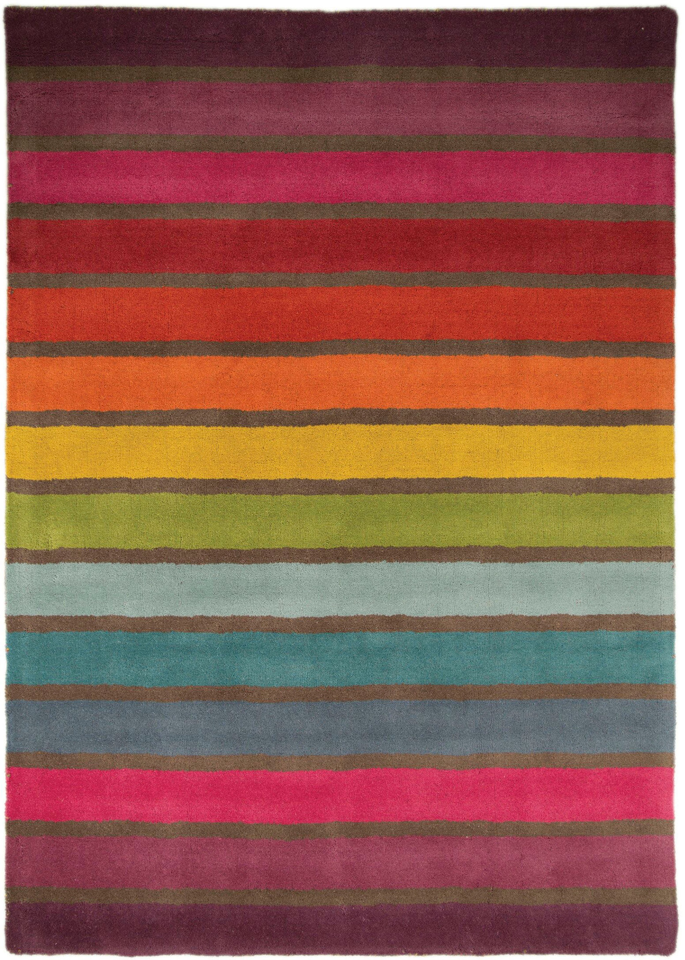 FLAIR RUGS Wollteppich "Candy", rechteckig, 10 mm Höhe, aus 100% Wolle, Design mit Streifen, mehrfarbig gemustert, bunt