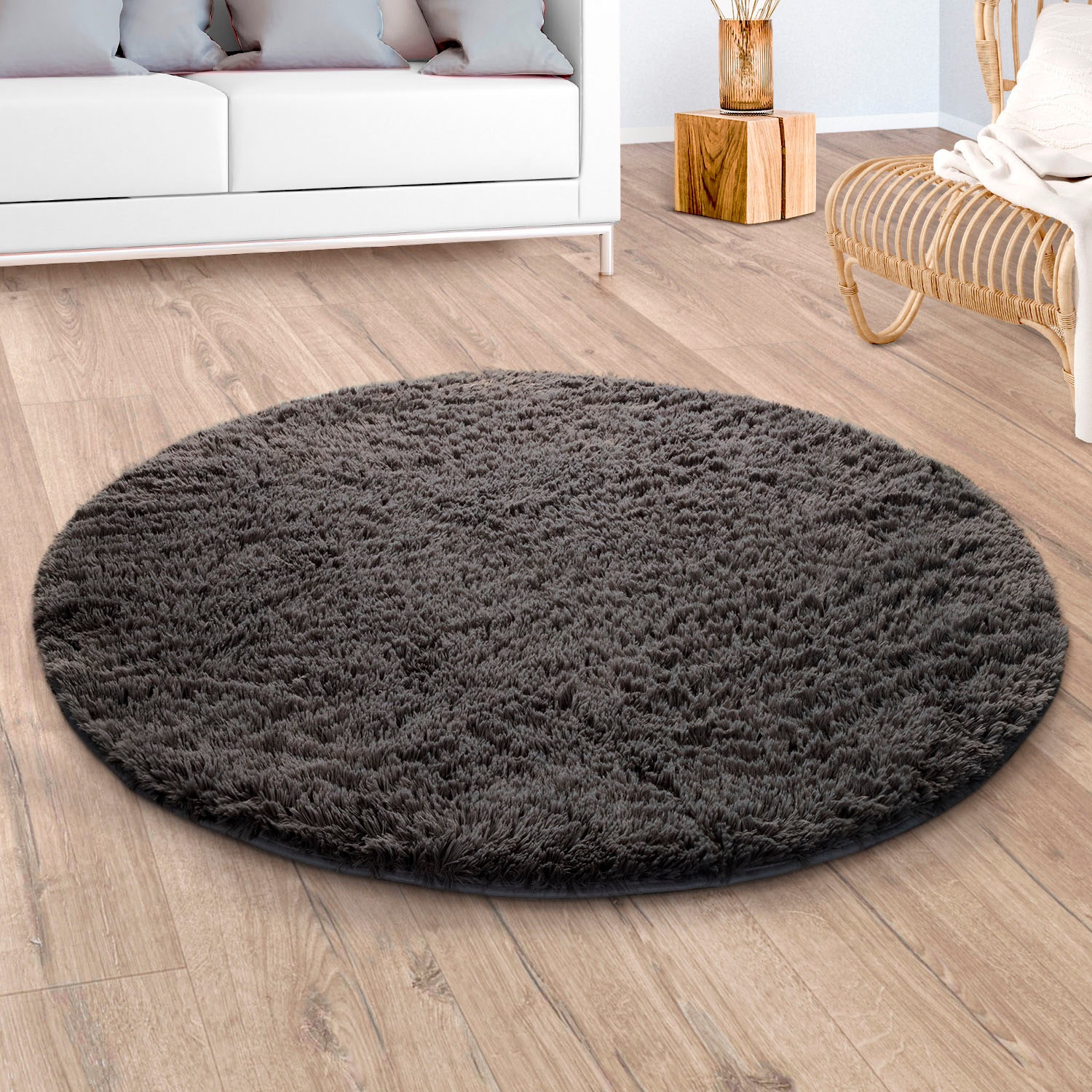 Paco Home Hochflor-Teppich "Silky 591" rund 37 mm Höhe Uni Farben, besonder günstig online kaufen