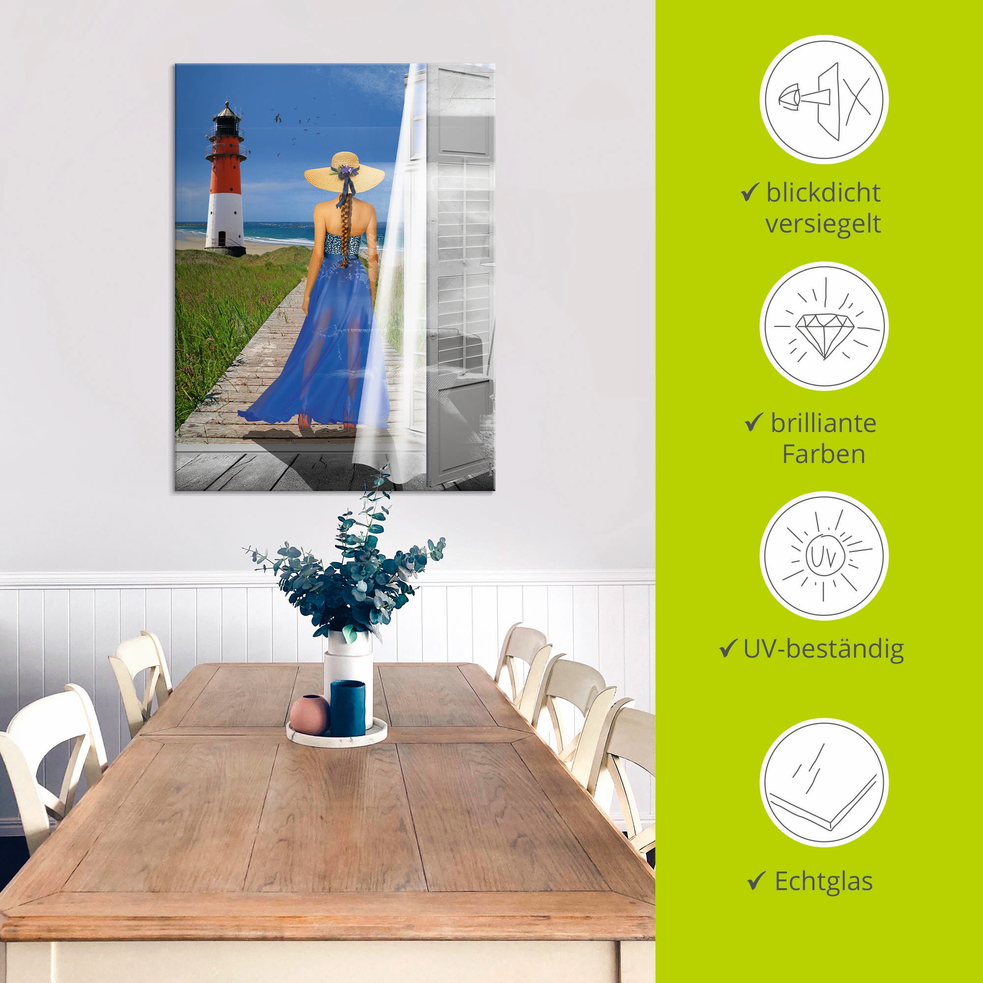 Artland Glasbild »Urlaub am Meer«, Frau, (1 St.), in verschiedenen Größen
