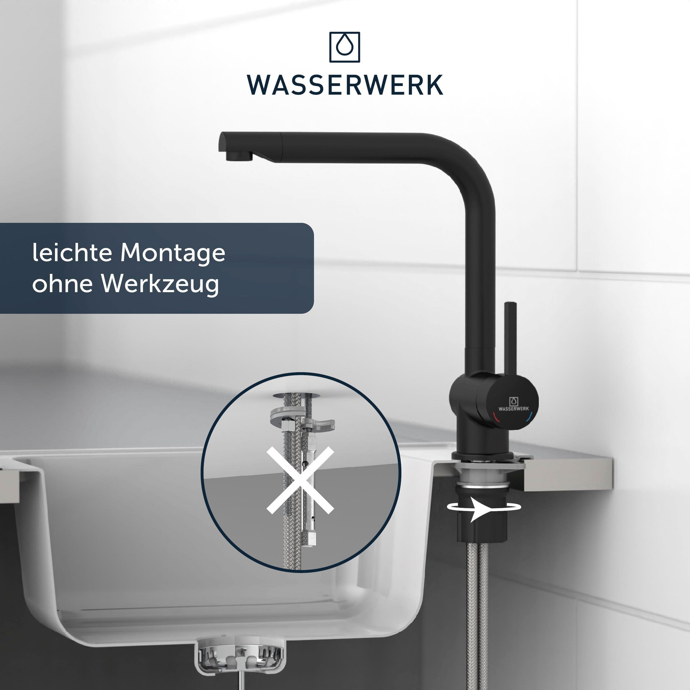 WASSERWERK Spültischarmatur »WK 4, Wasserhahn, Küche, Einhebelmischer«, 360° schwenkbar, Cold-Start-Funkt., geräuscharm