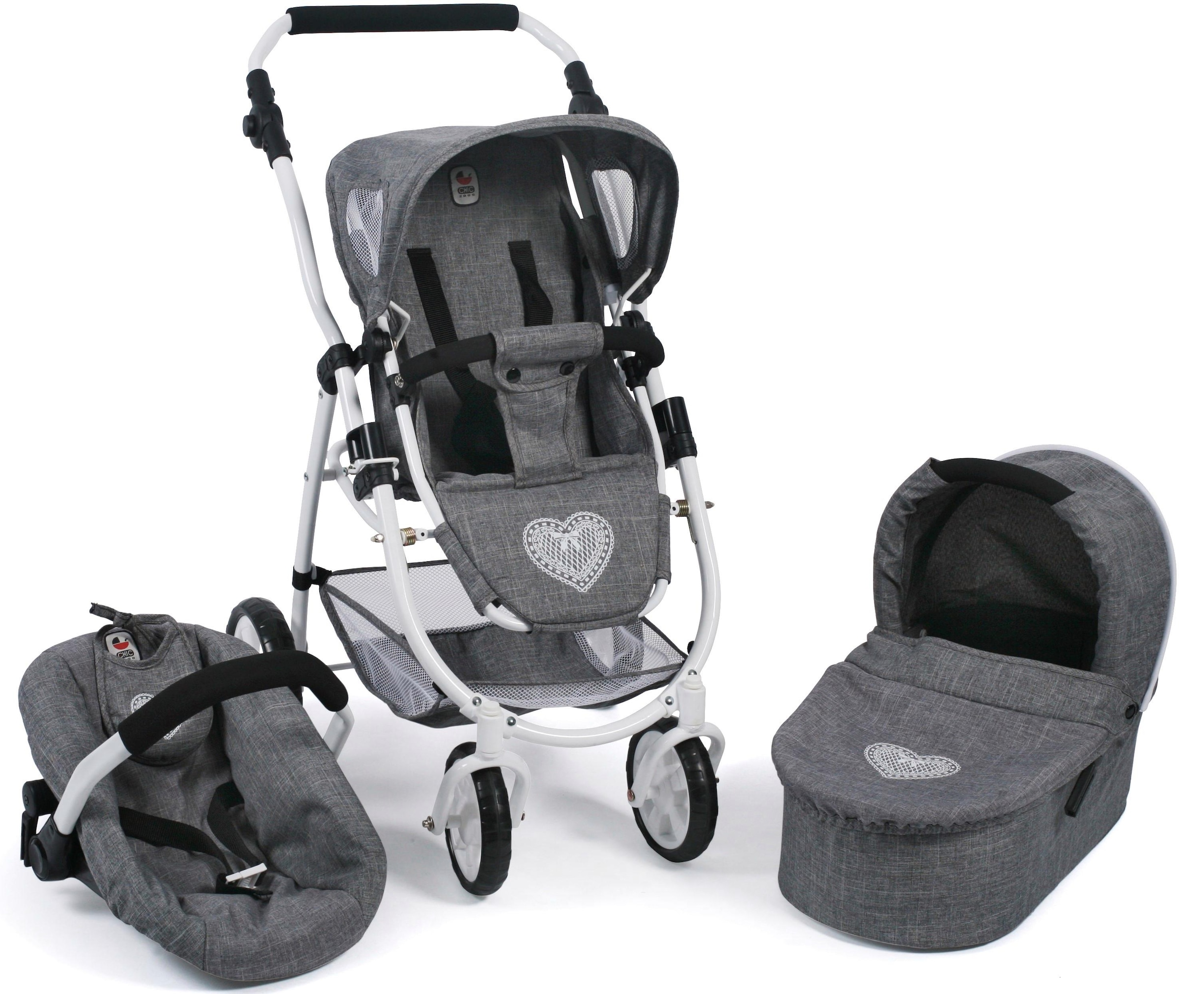 Kombi-Puppenwagen »Emotion All In 3in1, Jeans Grey«, inkl. Babywanne, Babyschale und...