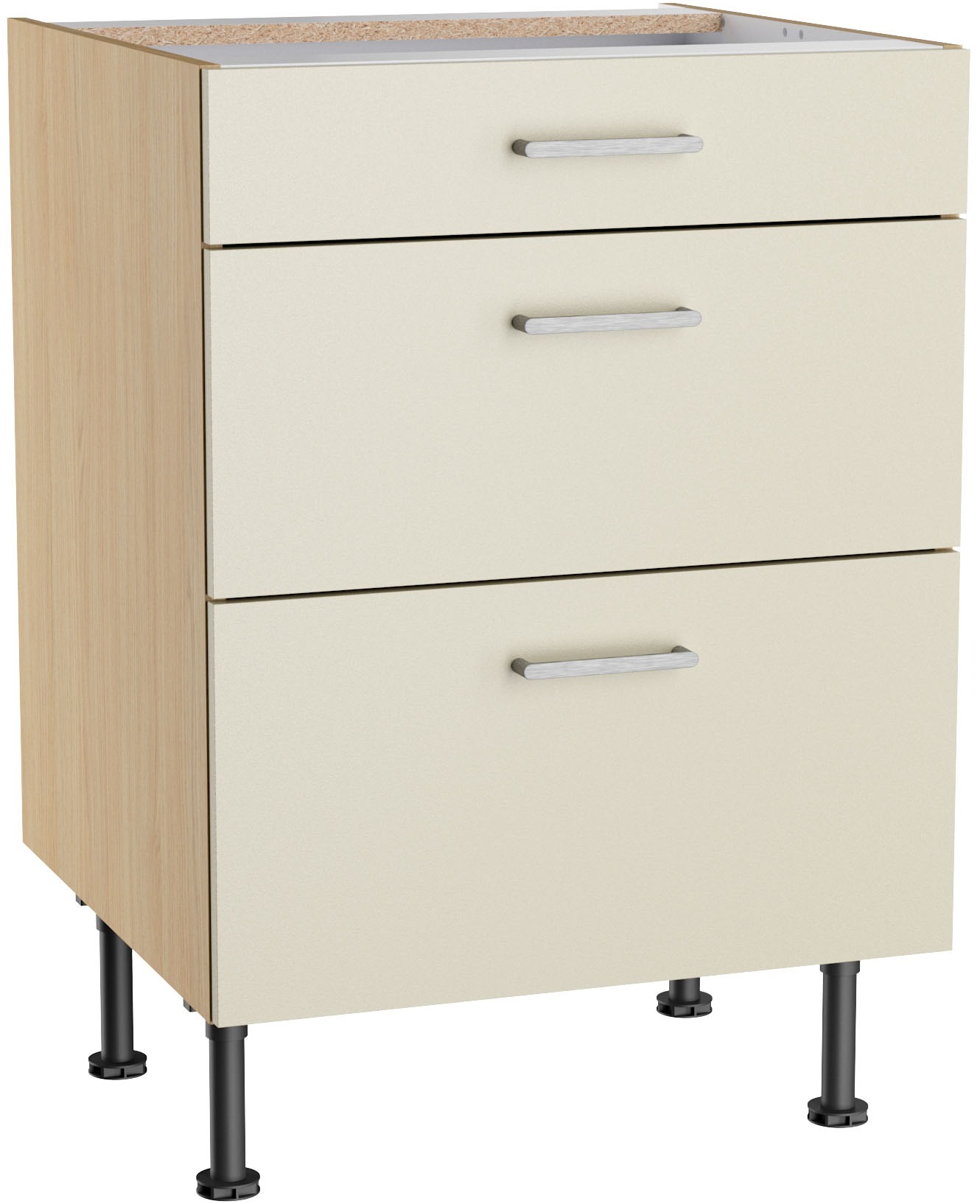 KOCHSTATION Unterschrank "KS-Lucy" Breite 60 cm, 1 Schubkasten, 2 Auszügen, Soft-Close, verstellb. Füße