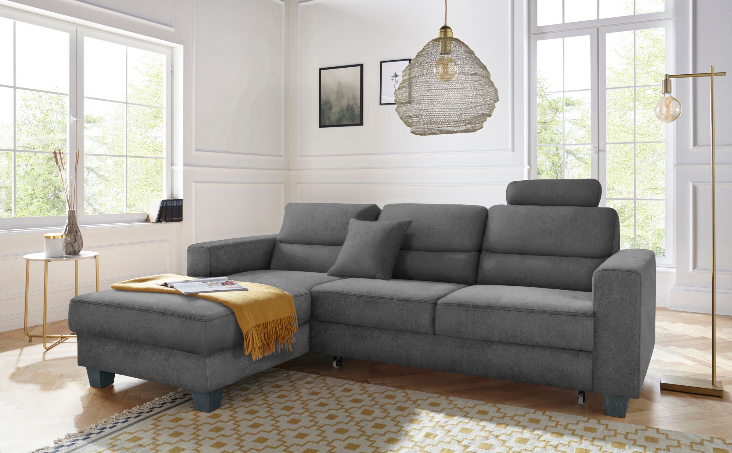 TRENDMANUFAKTUR Ecksofa »Chamber, zeitlos und modern, bequem mit hohem Sitzkomfort, L-Form«, inklusive einer Kopfstütze, wahlweise mit Schlaffunktion