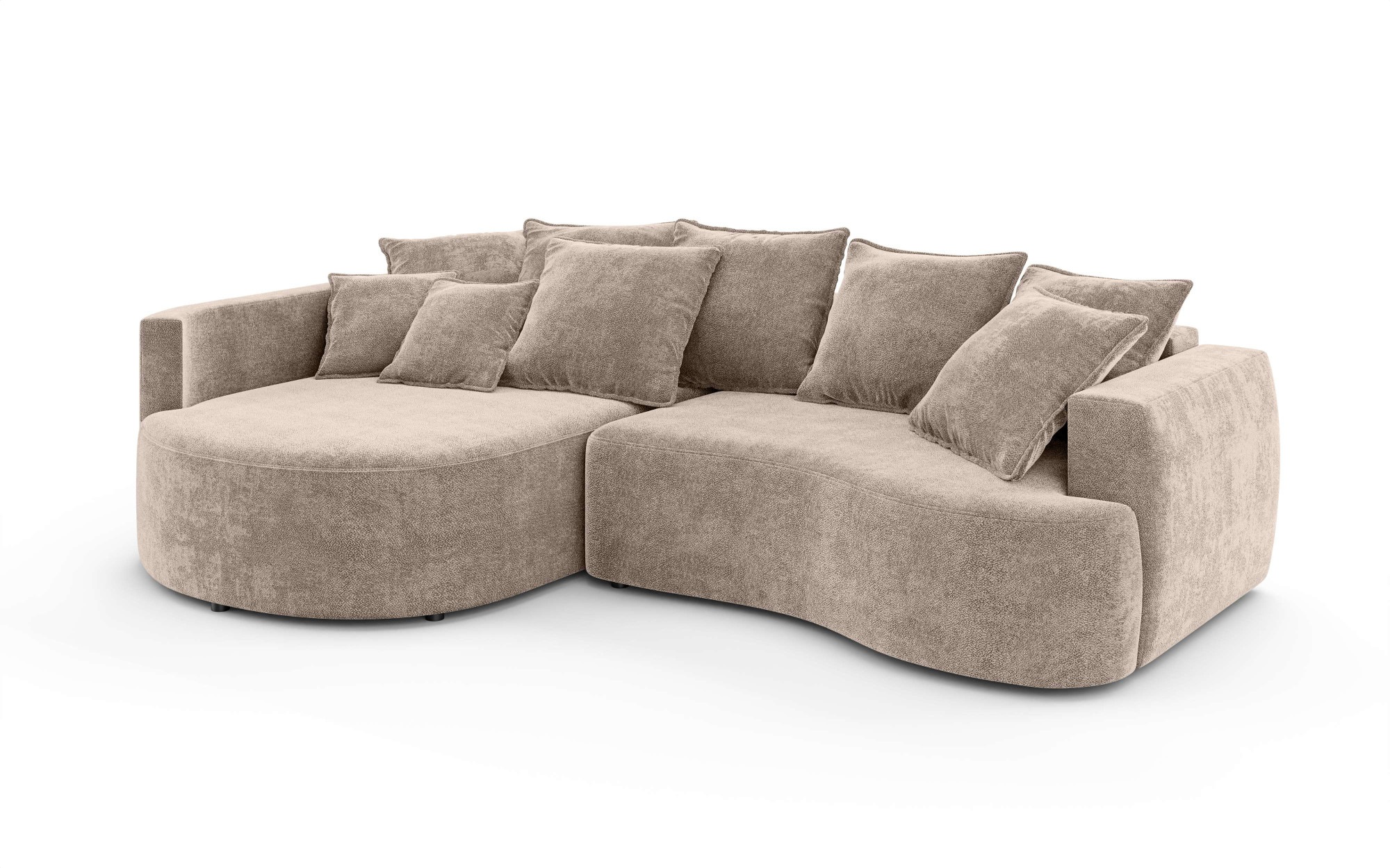 INOSIGN Ecksofa »Kahekili, Schlafsofa mit Bettkasten, Maße B/T/H: 255/181/90/ cm«, L-Form mit Wellenunterfederung, 7 Rückenkissen und 2 Zierkissen