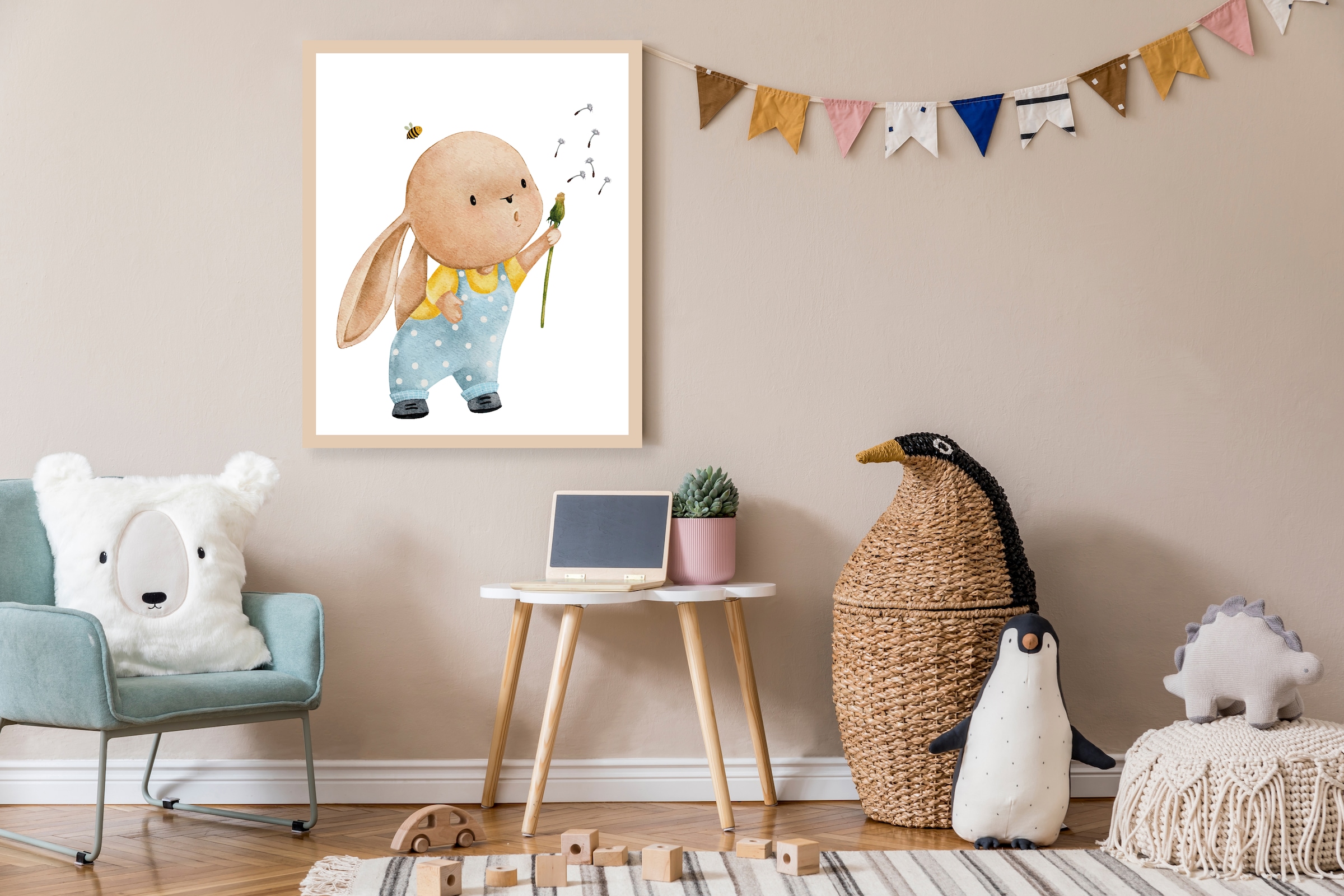 Lüttenhütt Bild mit Rahmen "oder Poster, Hase mit Pusteblume", Fantasy-Hase günstig online kaufen
