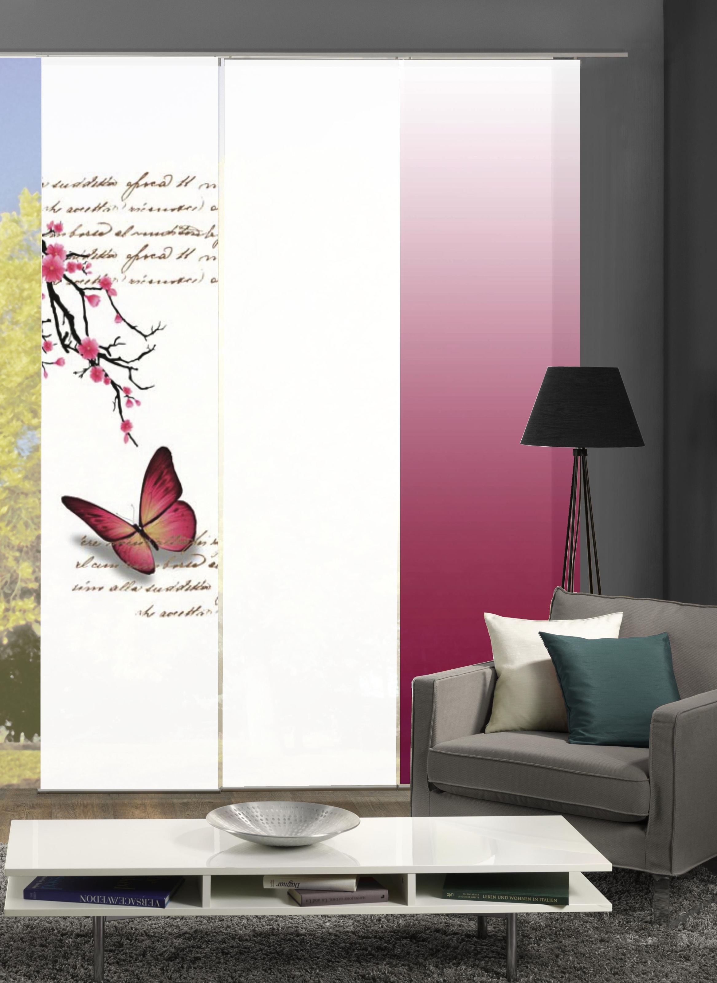 (3 WOHNIDEEN inkl. | BAUR HOME Befestigungszubehör Schiebegardine 245x60, HxB: St.), »BUTTERFLIES«,