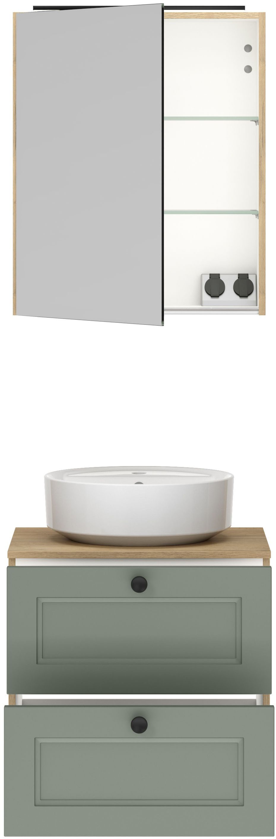 nobilia® Badmöbel-Set »Cascada« Set, inkl.  Aufsatzwaschbecken und Spiegelschrank mit Beleuchtung, 2 Stk. tlg.