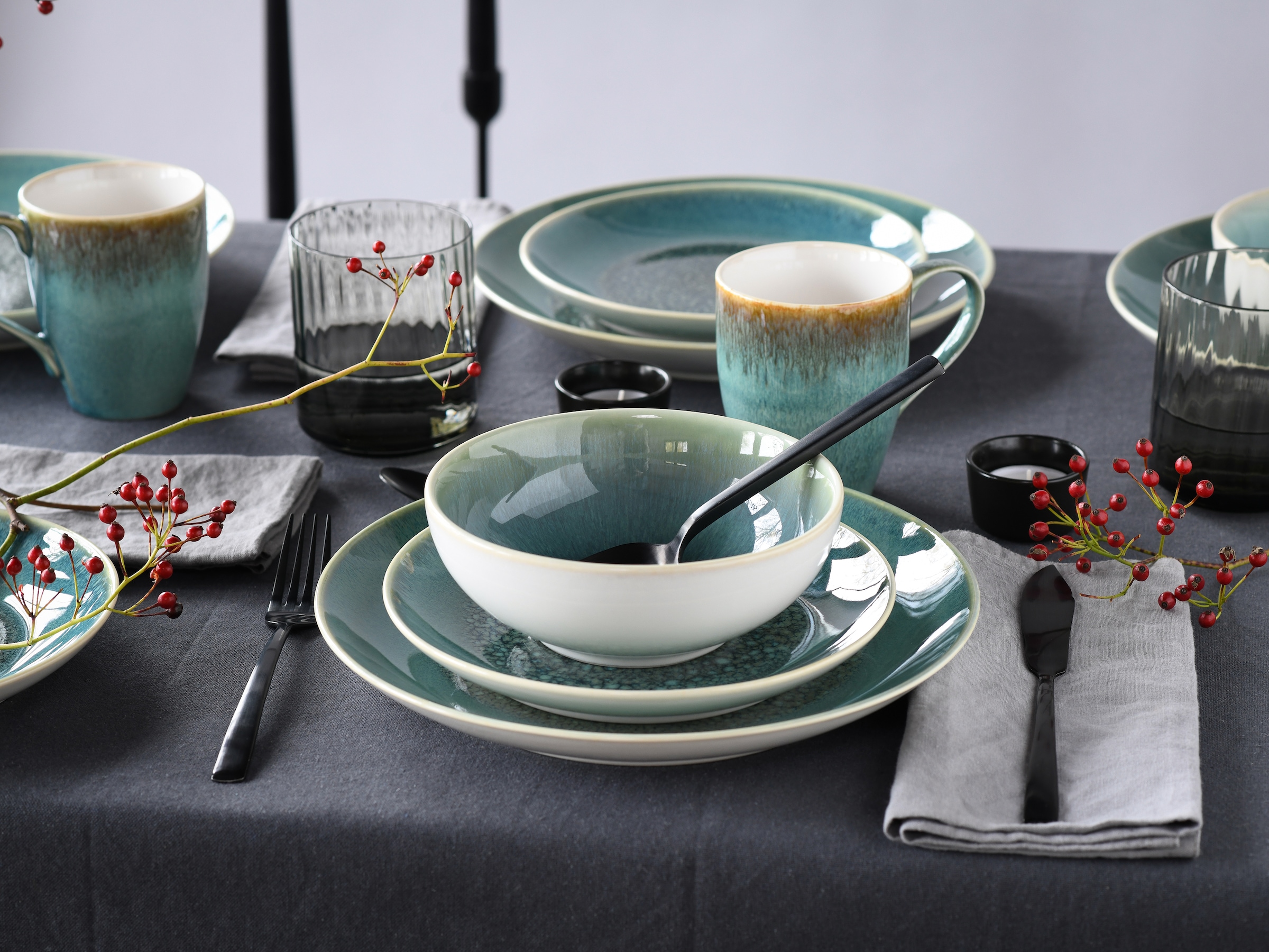 CreaTable Kombiservice »Caldera, Kombi-Service, 16-tlg«, (Set, 16 tlg.), Reaktivglasur