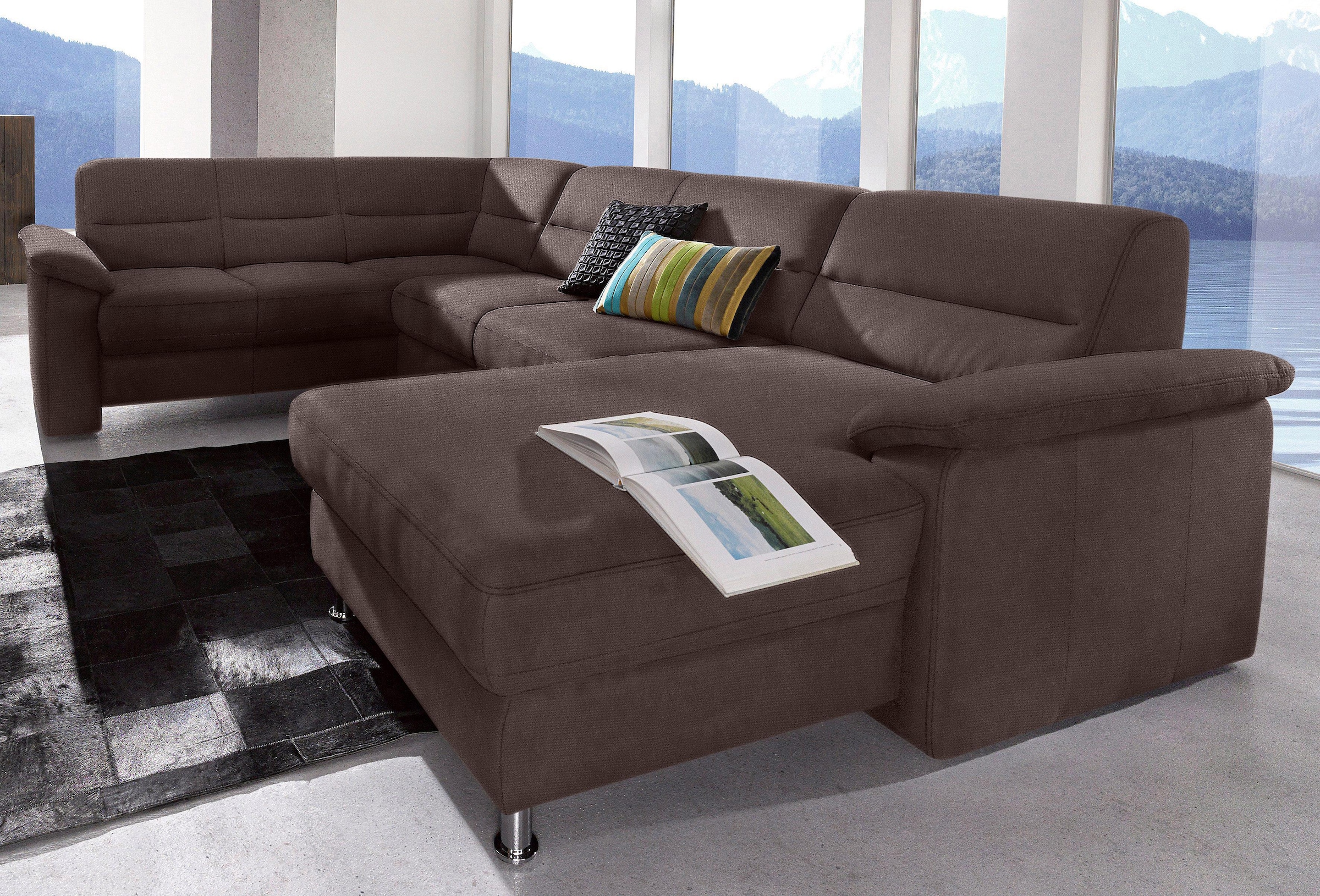 sit&more Wohnlandschaft "Ascara U-Form, B:312cm, klassisches Design, Taschenfederkernpolsterung" inklusive Boxspring/Federkern-Polsterung, wahlweise mit Schlaffunktion