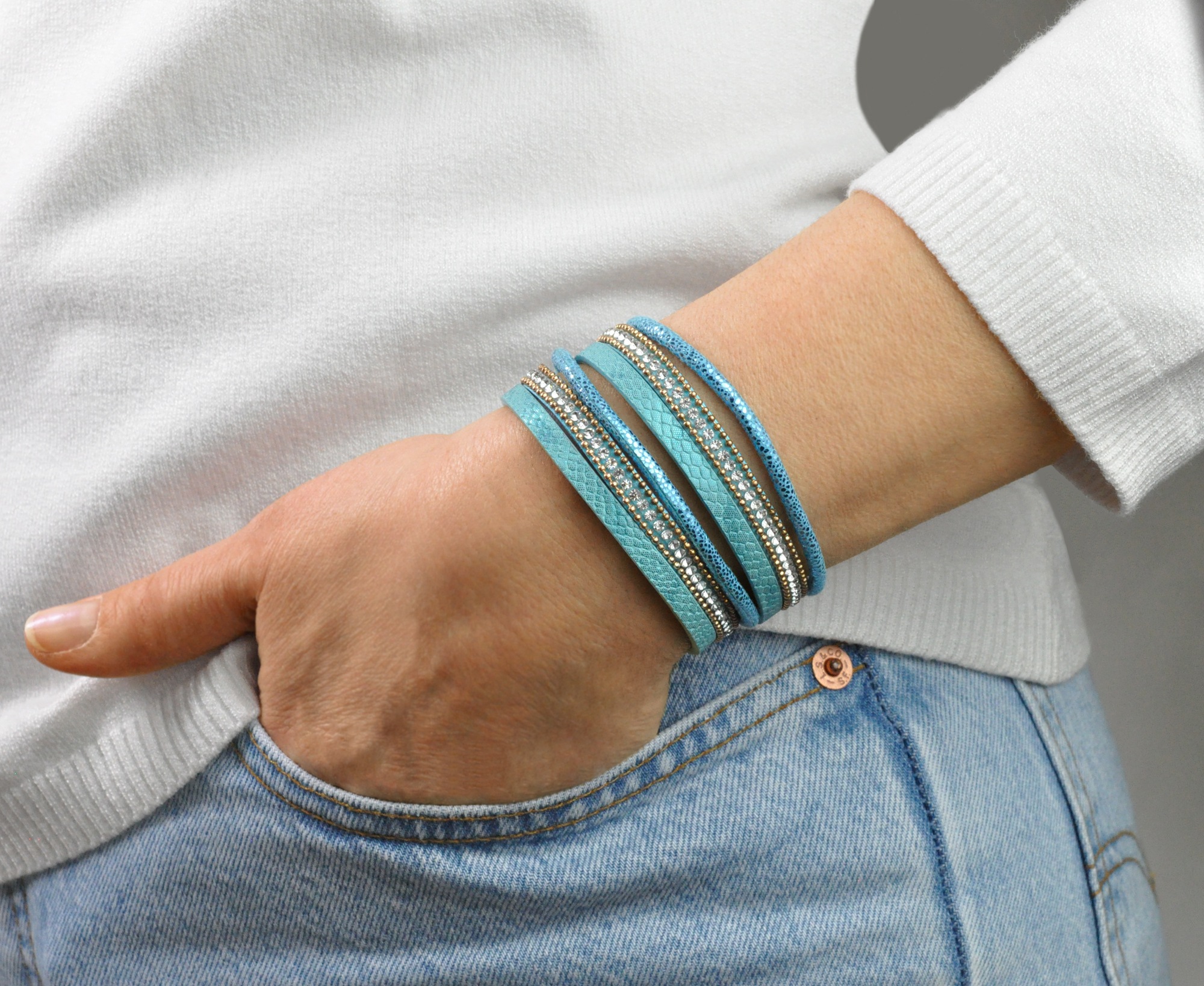 Steuer Armband »Velour hellblau 6-reihig«