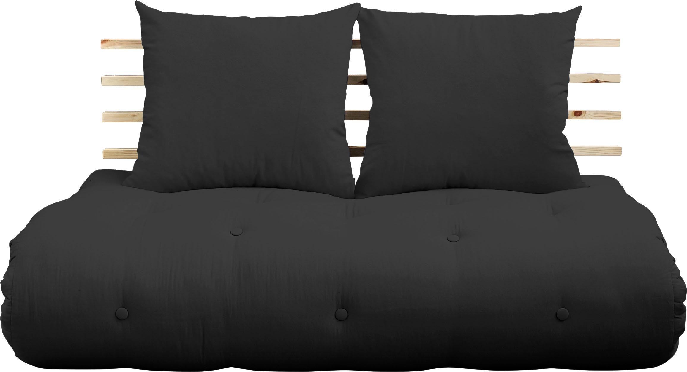 Karup Design Schlafsofa "Shinsano, futonstil, Rückenrahmen und zweiteiligem Kissenset" aus massivem Kiefernholz, faltbarer Matratze, multifunktional, Scandi