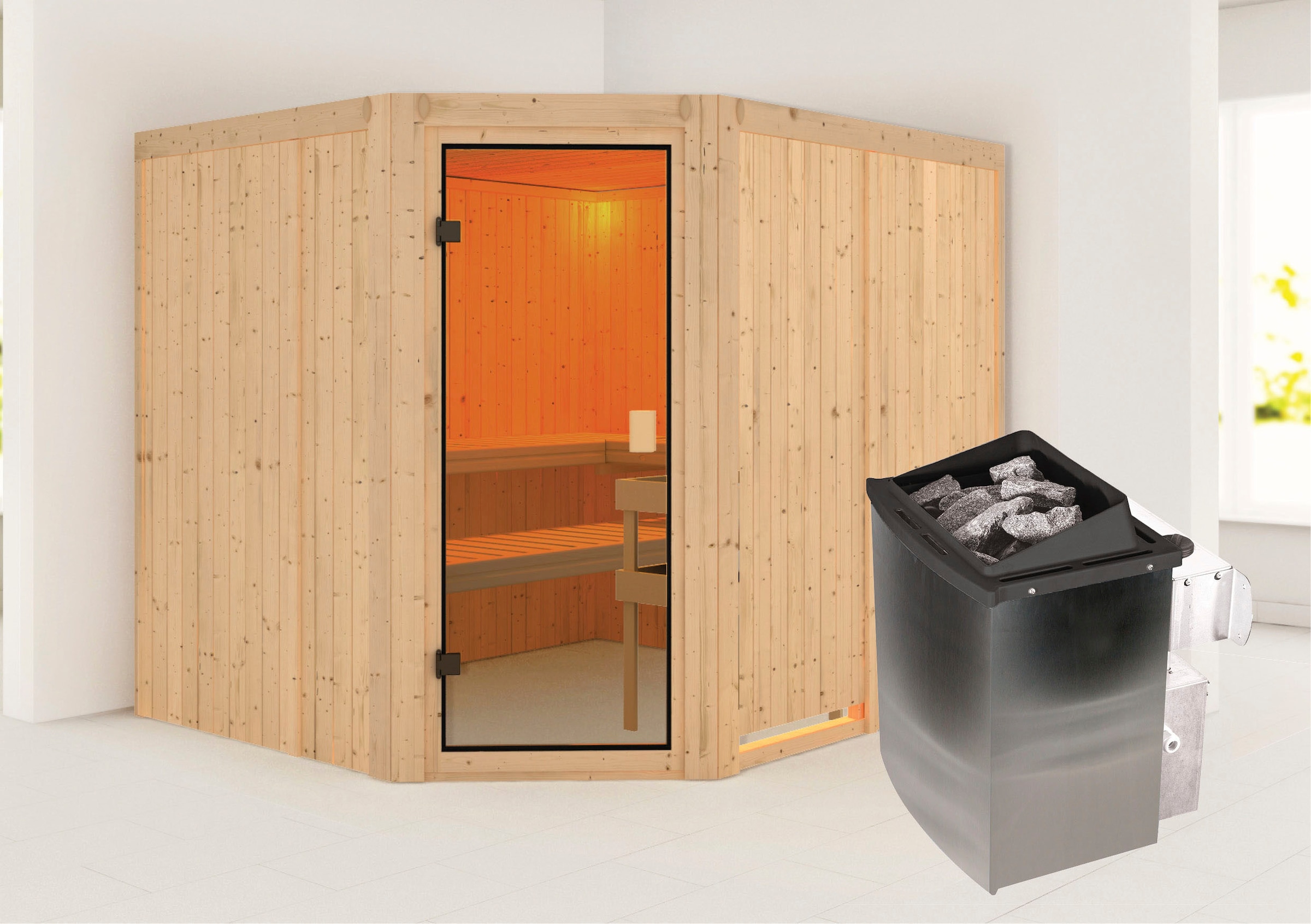 Sauna »"Homa " mit bronzierter Tür naturbelassen mit Ofen 9 kW integr. Strg.«, mit...