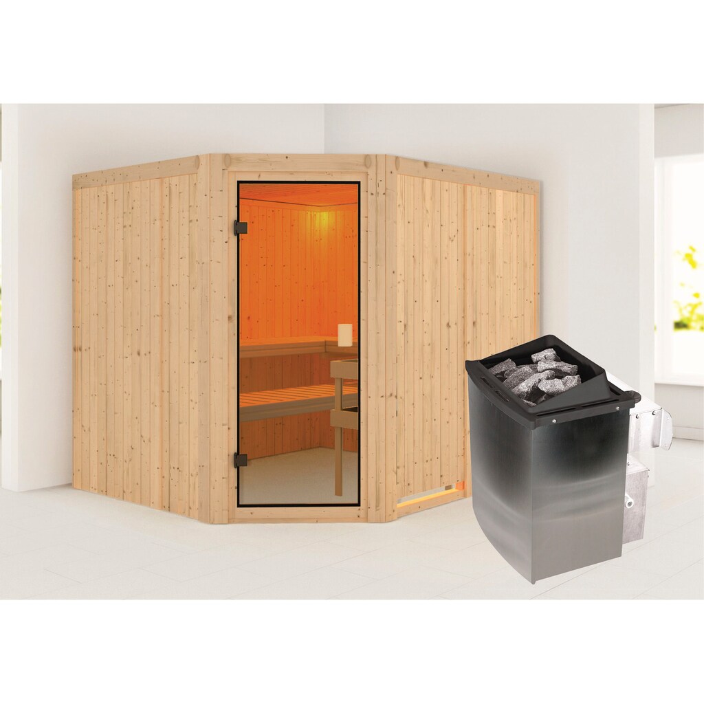 Karibu Sauna »"Homa " mit bronzierter Tür naturbelassen mit Ofen 9 kW integr. Strg.«