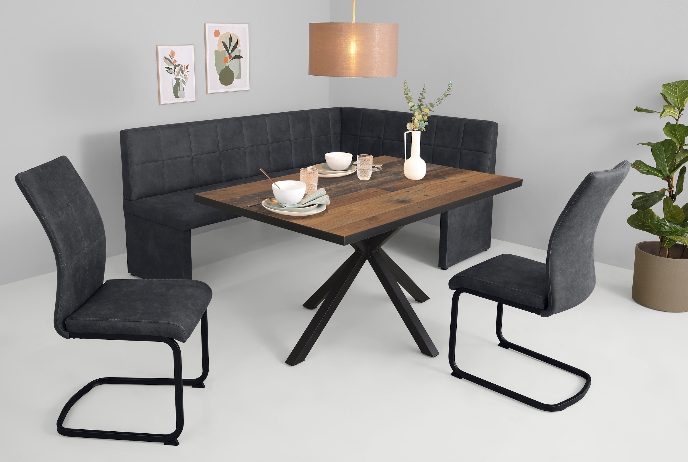 HELA Essgruppe "SPREE" 4 Stk. tlg. Esstisch 140x90 cm mit Dickkante, Microf günstig online kaufen