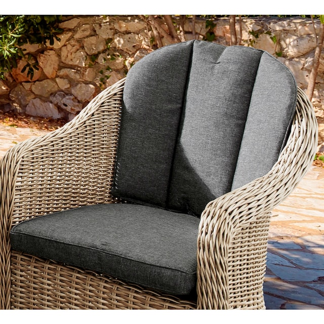 Destiny Garten-Essgruppe »MALAGA LUNA«, (Set, 13 tlg.), Polyrattan, 4  Sessel + 1 Tisch Ø 100x75 cm, inkl. Auflagen | BAUR