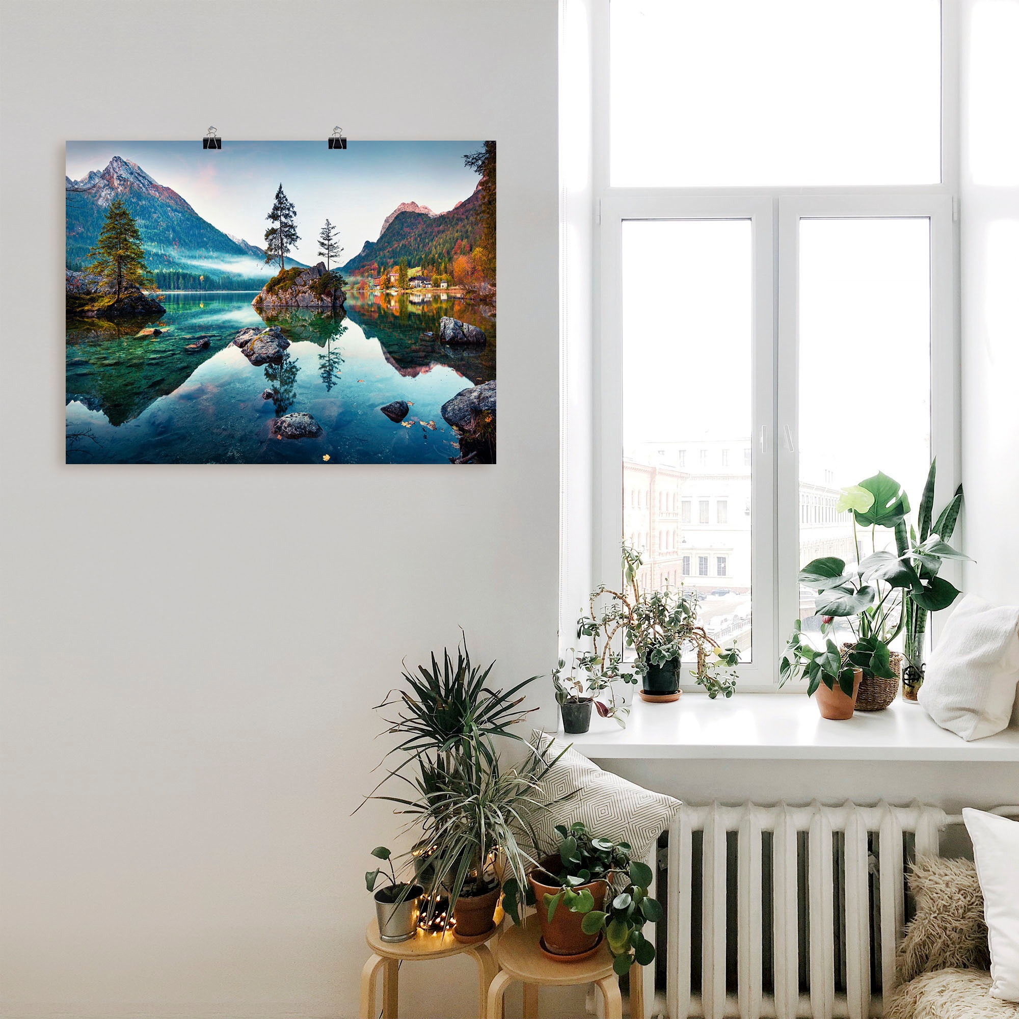 Artland Wandbild »Herbstszene des Hintersee vor Alpen«, Seebilder, (1 St.), als Alubild, Outdoorbild, Leinwandbild, Poster, Wandaufkleber
