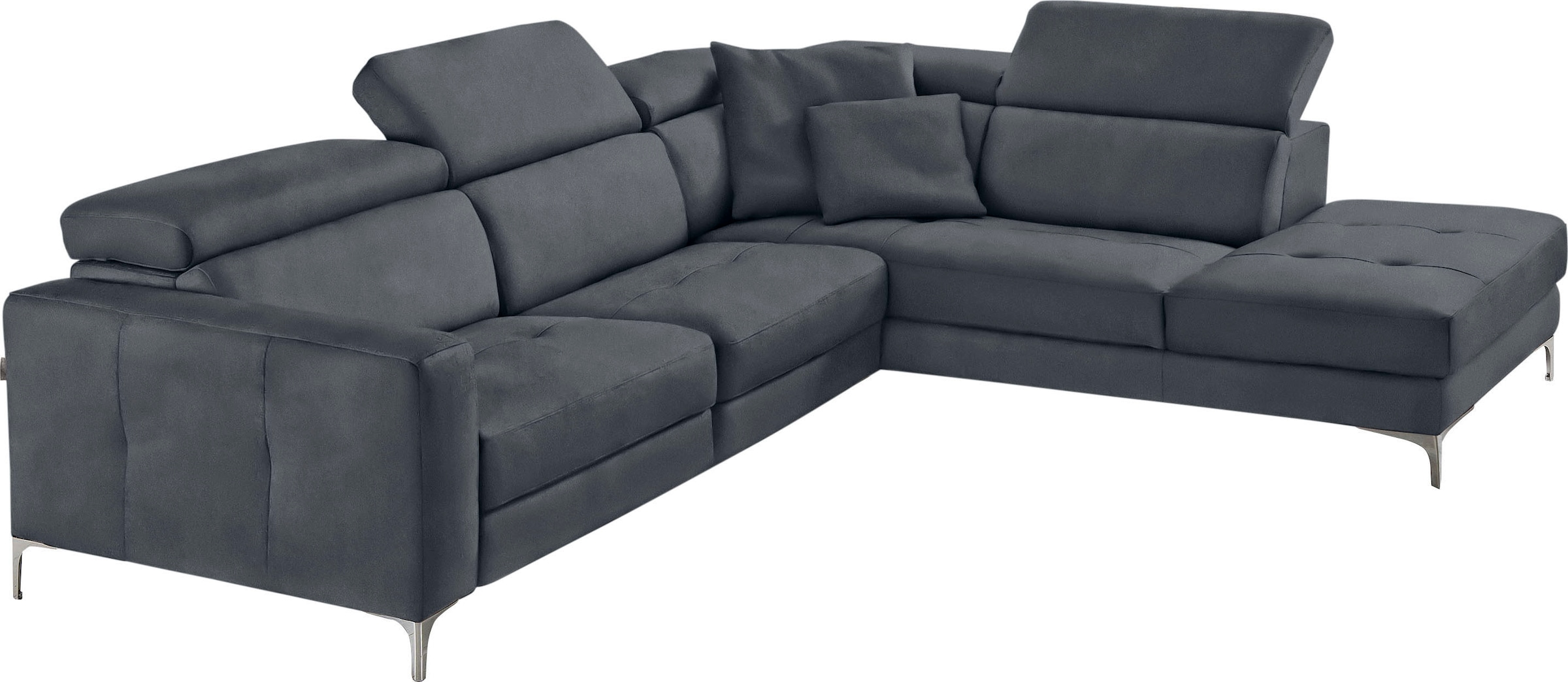 Egoitaliano Ecksofa "Matt, hoher Sitzkomfort und aufwendige Detailverarbeitung, L-Form" mit Ottomane, inkl. verstellbarer Kopfteile zum Relaxen