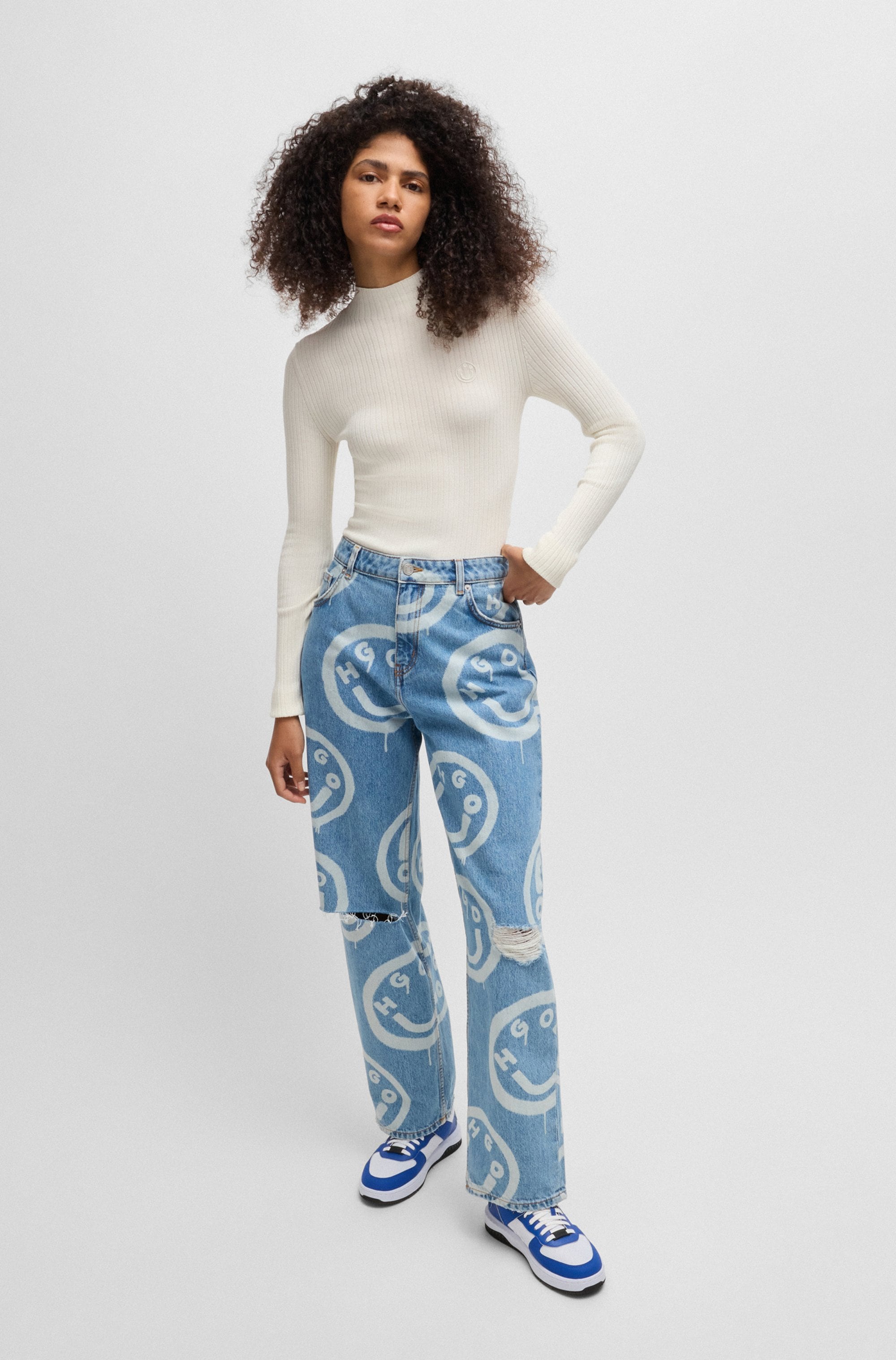 HUGO Blue Stehkragenpullover »Sarmie«, mit Label-Stitching