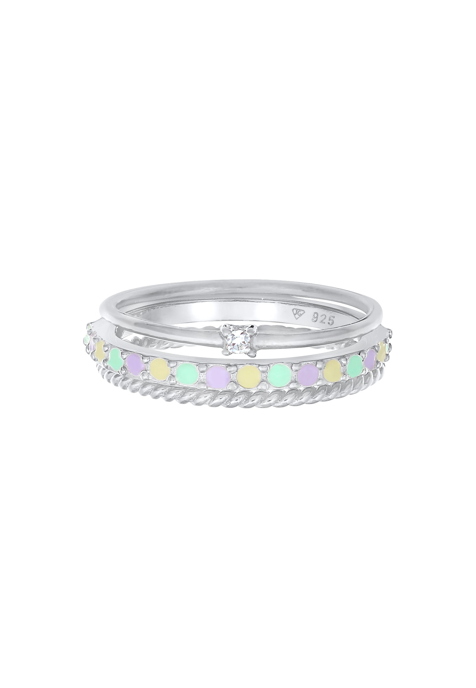 Elli Ring-Set »Ring Multi-Color Emaille 3er Set 925 Silber, mit Kristallen von Swarovski®«