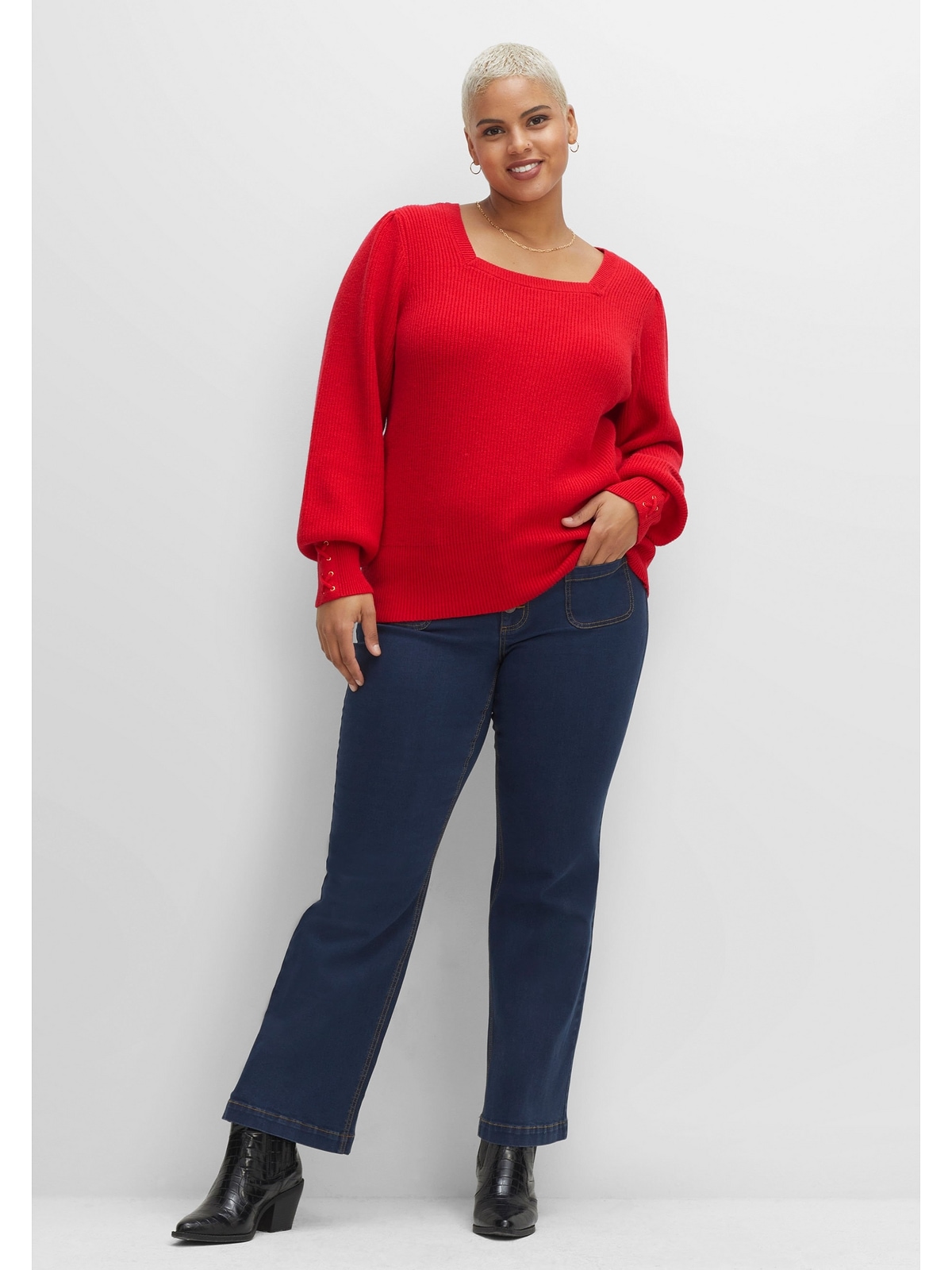 sheego by Joe Browns Strickpullover »Große Größen«, mit Karree-Ausschnitt und Ballonärmeln