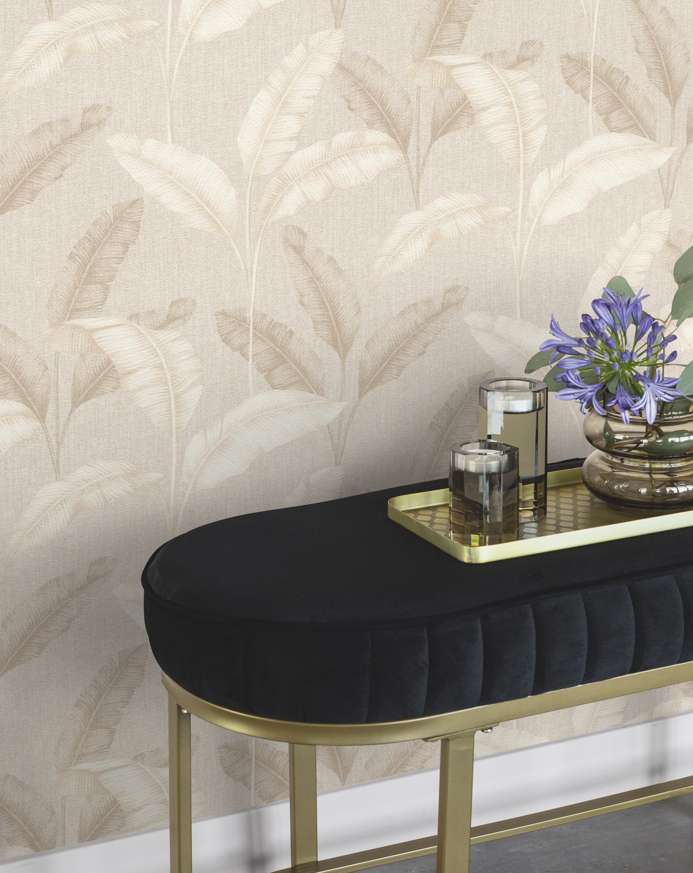 Rasch Papiertapete »Tapete mit Palmenblättern in Beige«, tropisch, Palmen