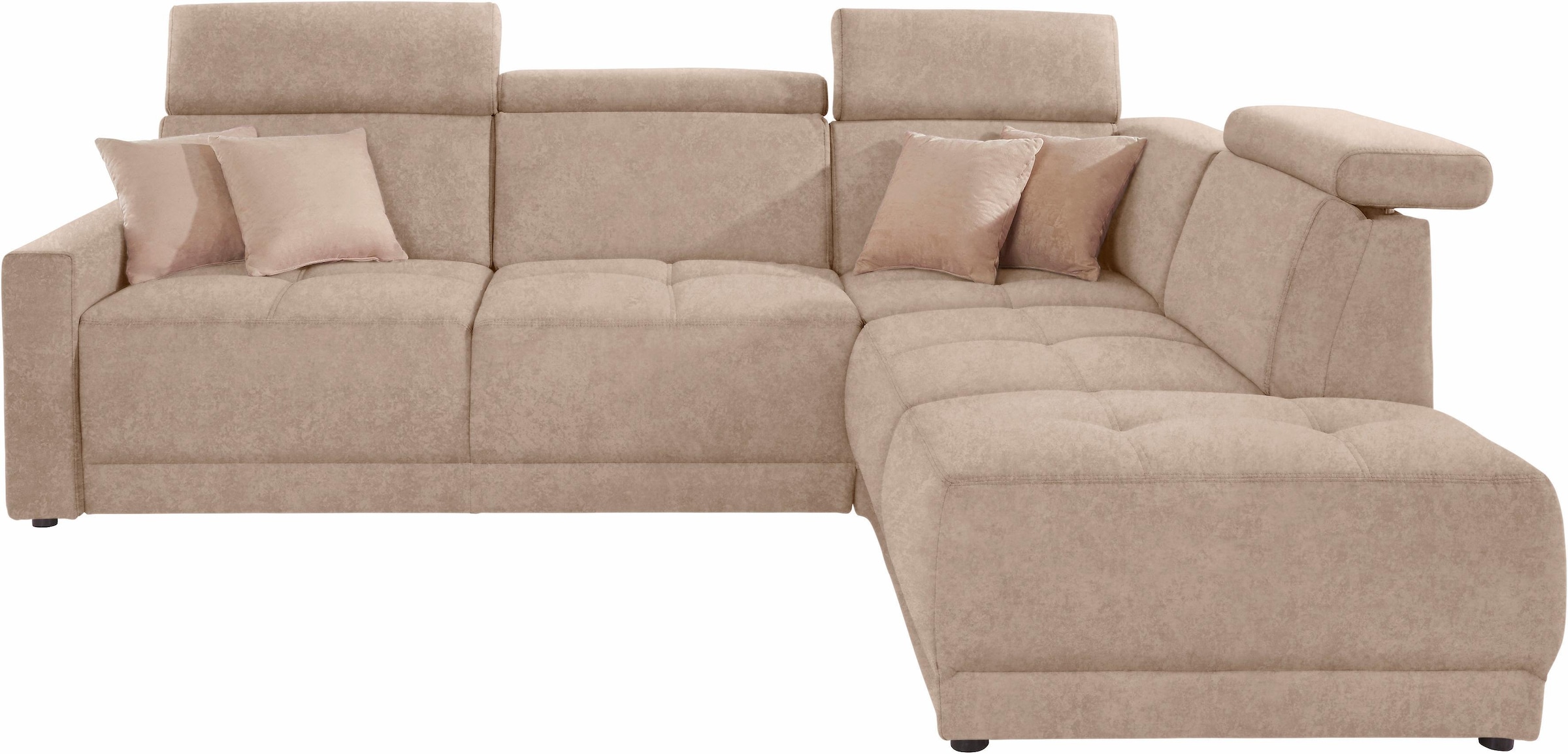 DOMO collection Ecksofa »Ava, moderne Sitzheftung mit toller Doppelnaht, komfortabel, L-Form«, mit Ottomane, inkl. Federkern, wahlweise mit Kopfteilverstellungen