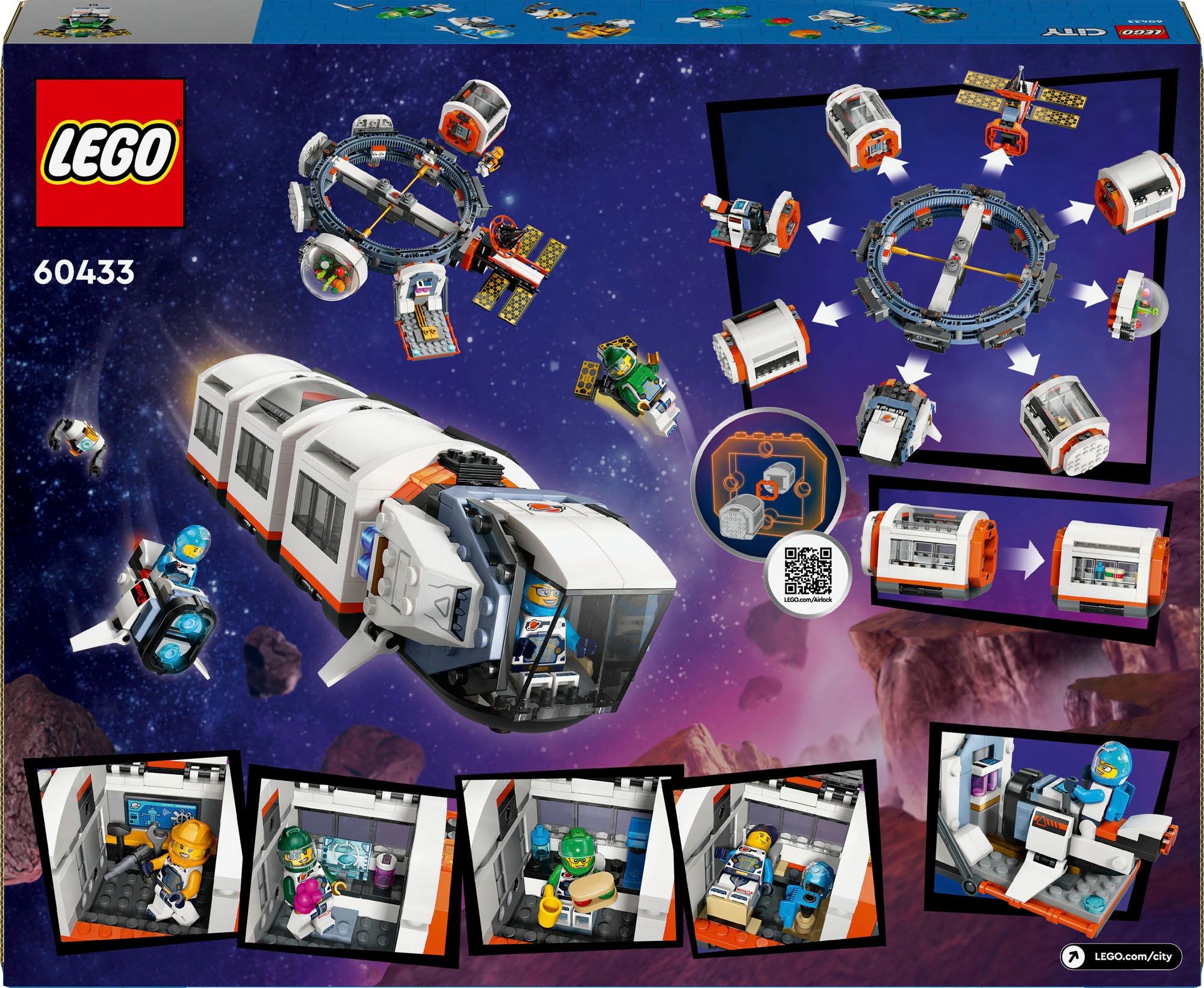 LEGO® Konstruktionsspielsteine »Modulare Raumstation (60433), LEGO City«, (1097 St.), Made in Europe