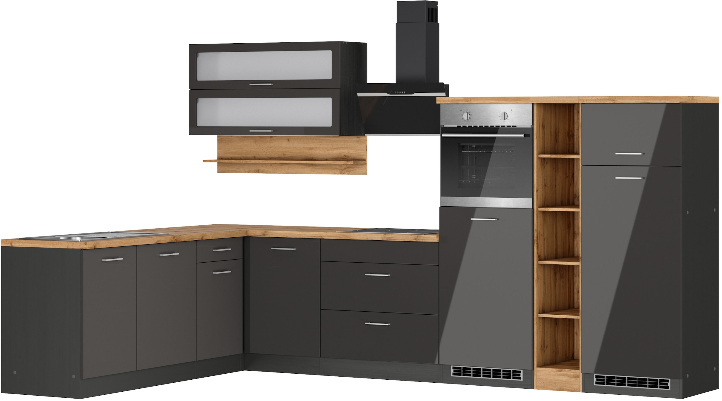 KOCHSTATION Winkelküche "KS-Milan", Stellbreite 340/220 cm, viel Stauraum, günstig online kaufen