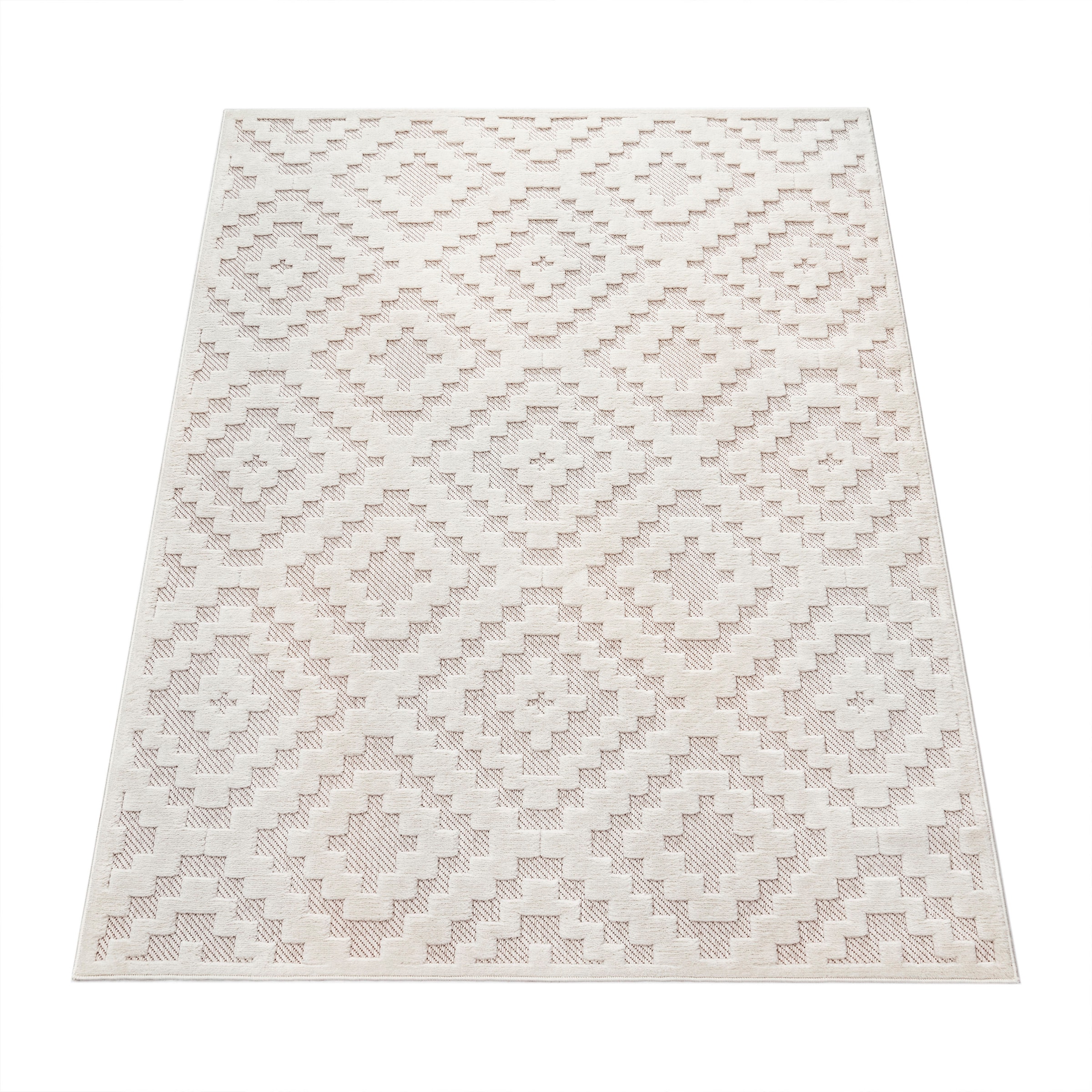Paco Home Teppich »Livorno 672«, rechteckig, 14 mm Höhe, Uni-Farben, Scandi, Rauten Muster, Hoch-Tief Effekt, Outdoor geeignet