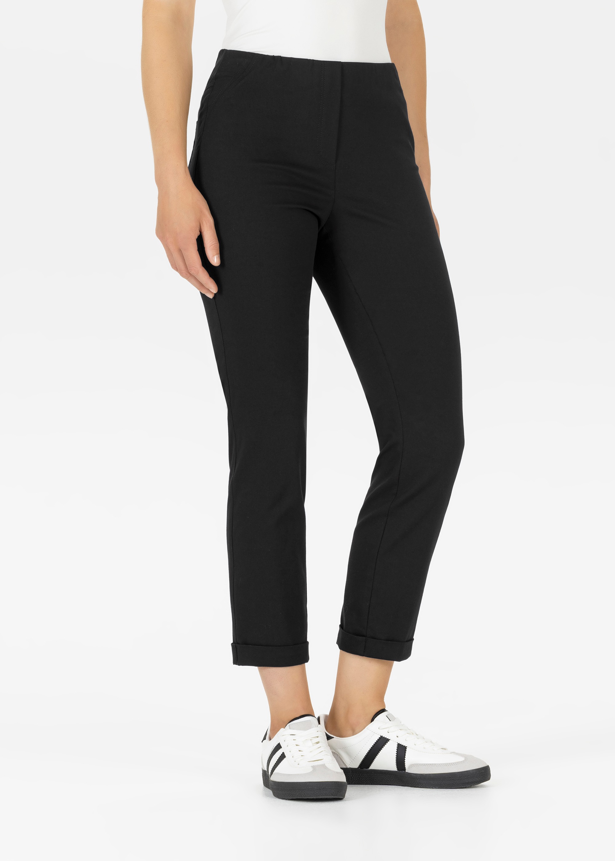 Stoffhose STEHMANN "Sylvia-680", Damen, Gr. 46, N-Gr, schwarz, Web, Obermaterial: 65% Baumwolle, 31% Polyamid, 4% Elasthan, unifarben, schmal 3/4-Länge, Hosen Stoffhose, 3/4-Hose mit schmalem Bein 3